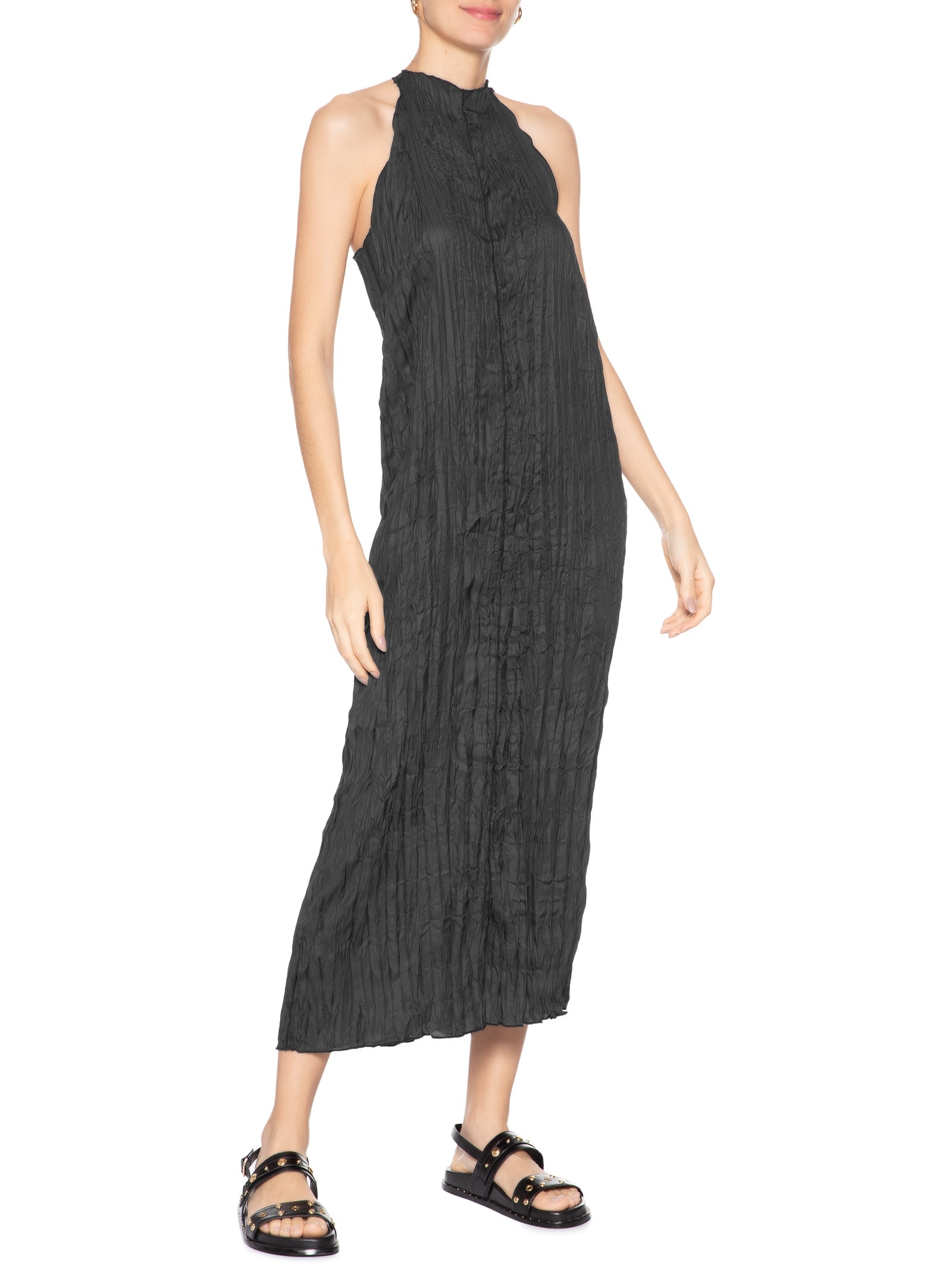 Vestido Raglan Wrinkle Satin Double Face Preto Osklen