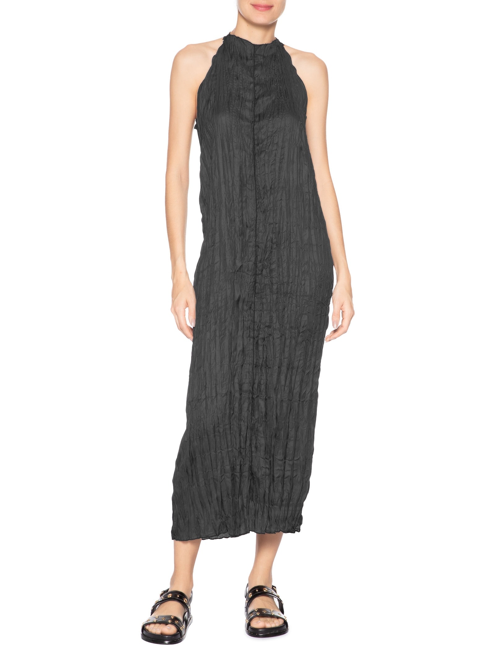 Vestido Raglan Wrinkle Satin Double Face Preto Osklen