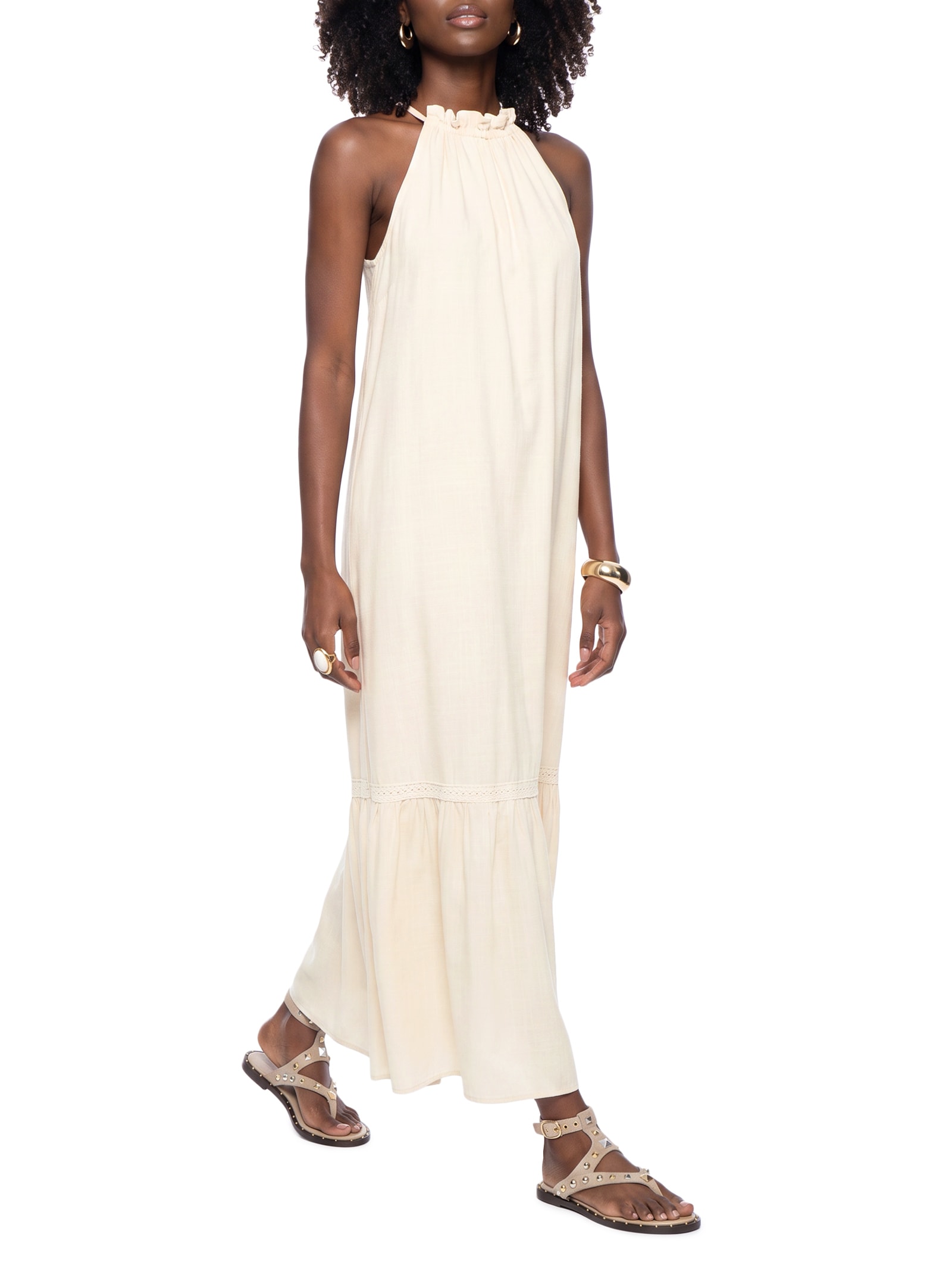 Vestido Rayon New Slub Bege Lez A Lez