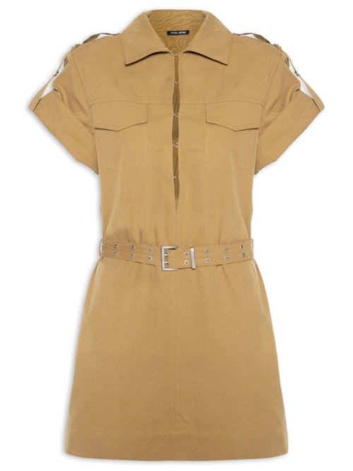 Vestido Rebite Com Botão – Marrom