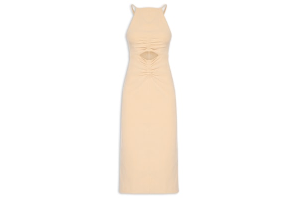 Vestido Recorte Franzido - Bege