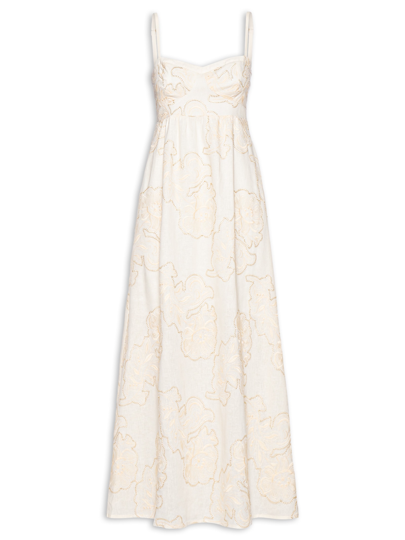 Vestido Recortes Busto Bordado Magnoli Off White Maria Filó