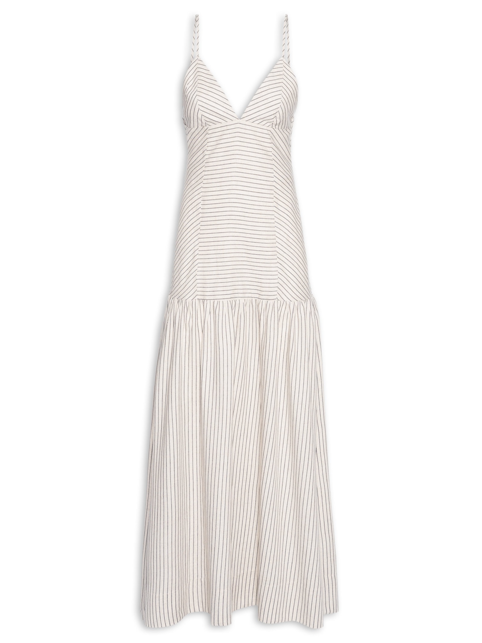 Vestido Recortes Listras Longo Off White Animale Jeans