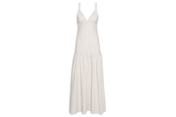 Vestido Recortes Listras Longo - Off White