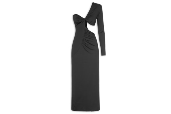  Vestido Recortes Midi - Preto