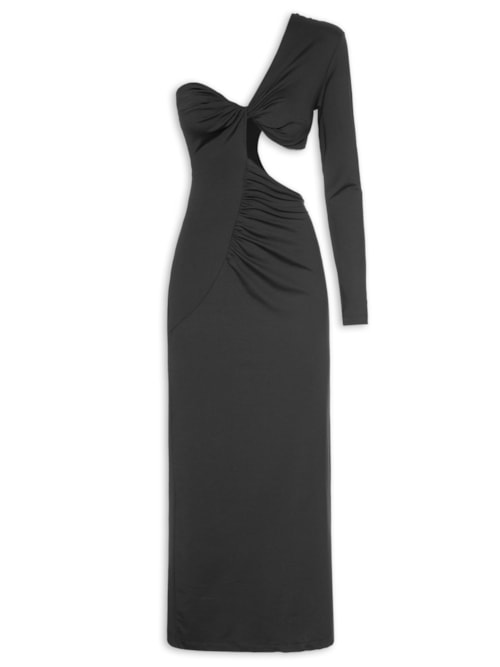 Vestido Recortes Midi – Preto