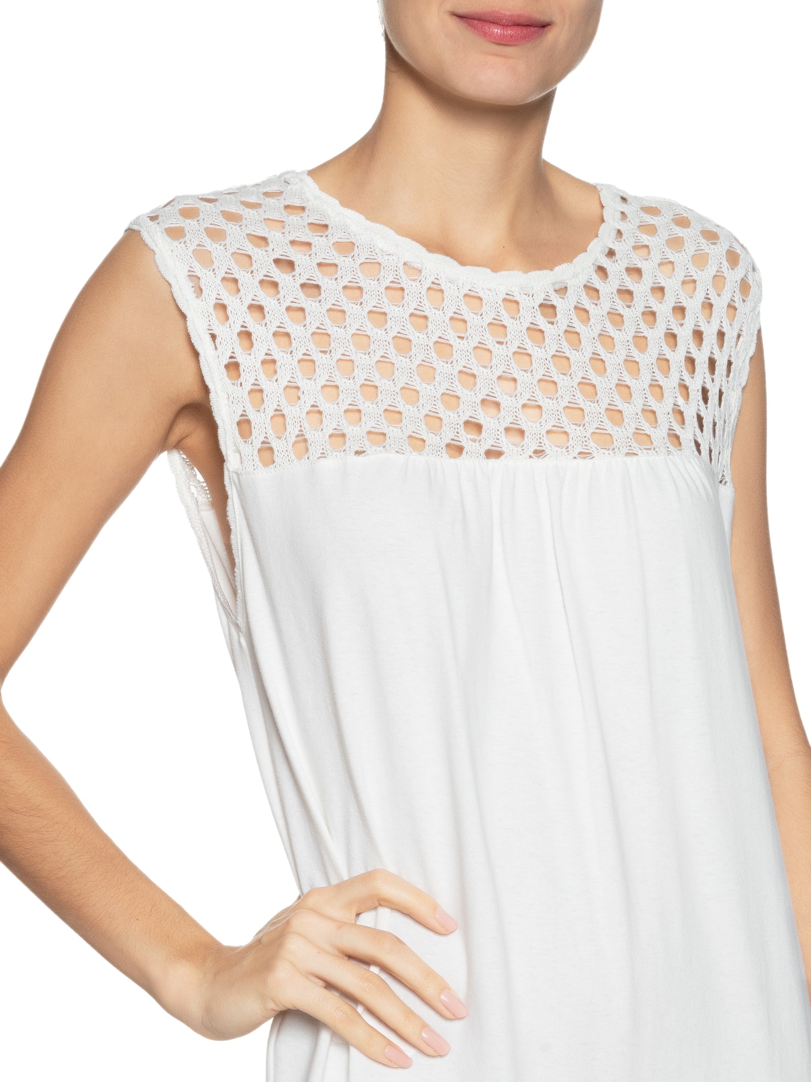 Vestido Recortes Tricot Off White Dress To