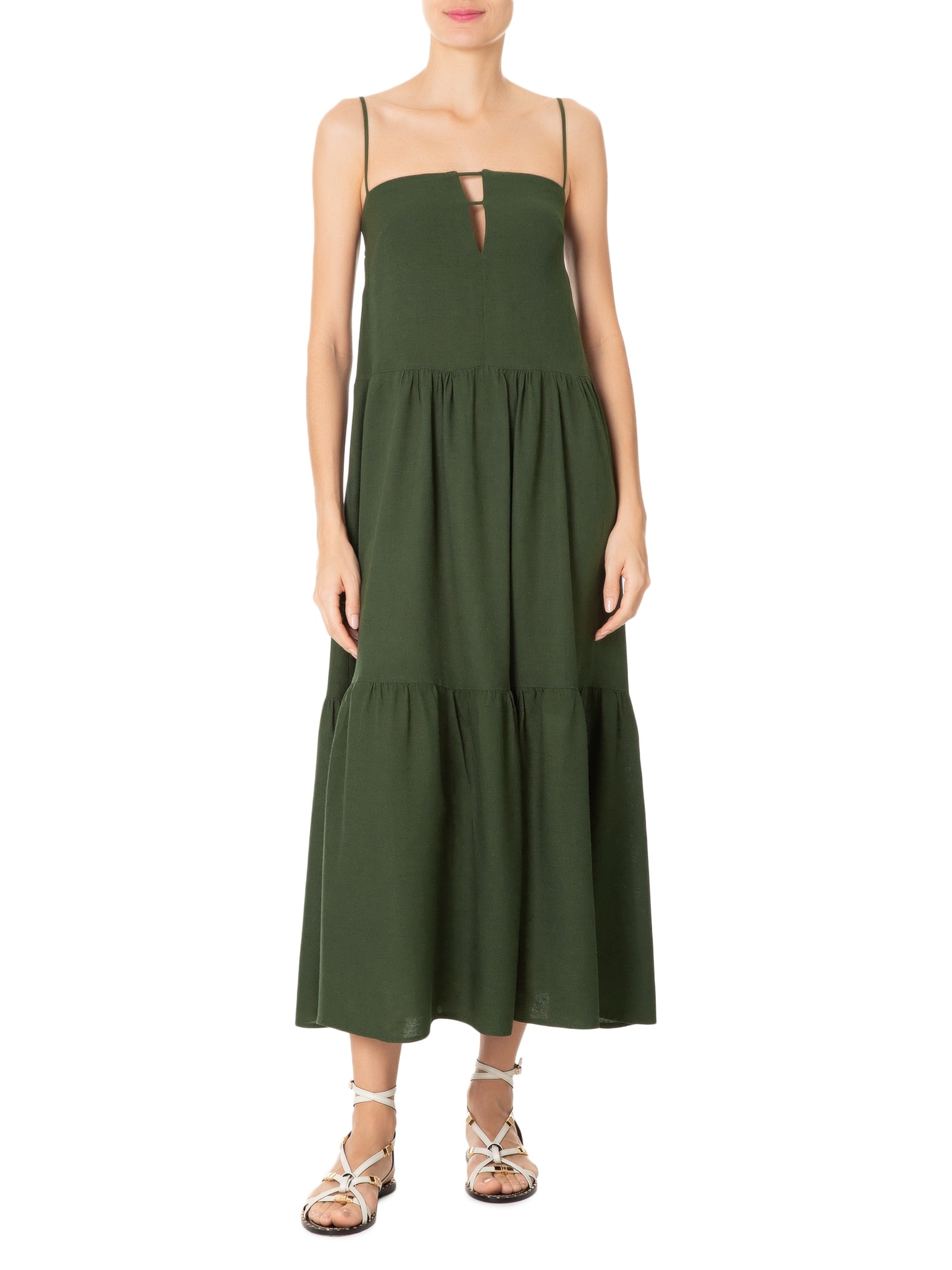 Vestido Recortes Verde Farm