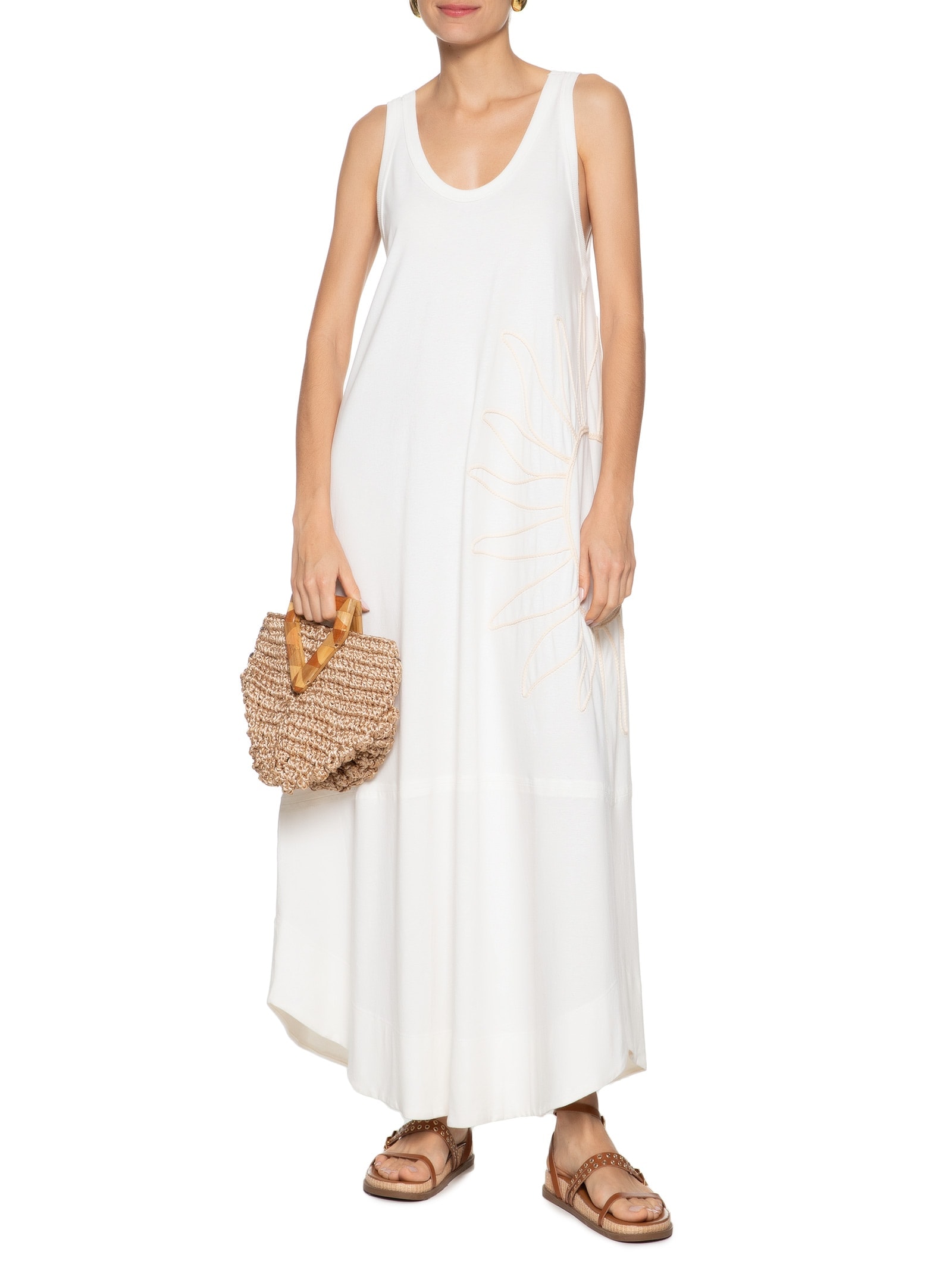 Vestido Regata Com Bordado Off White Dress To