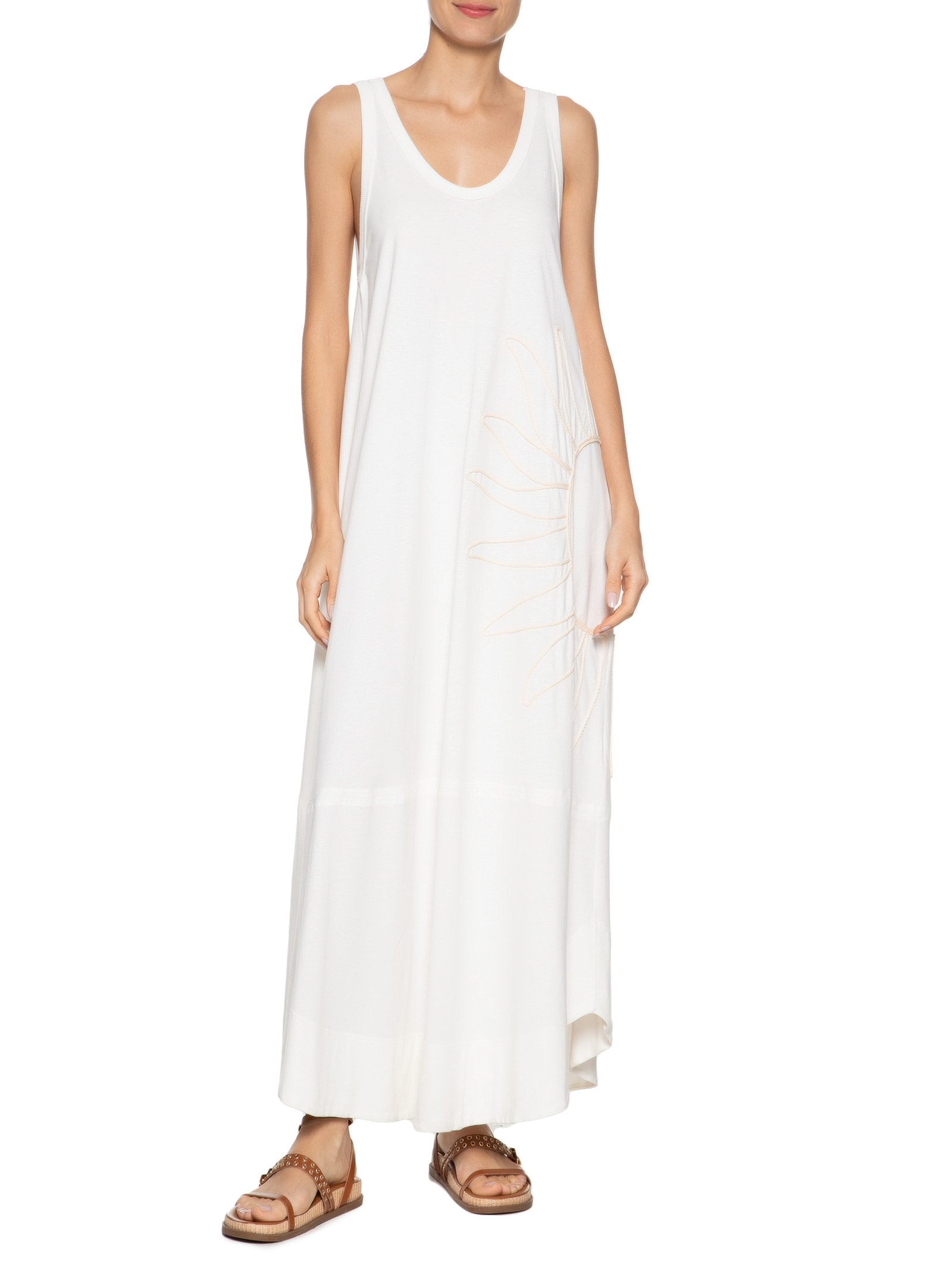 Vestido Regata Com Bordado Off White Dress To