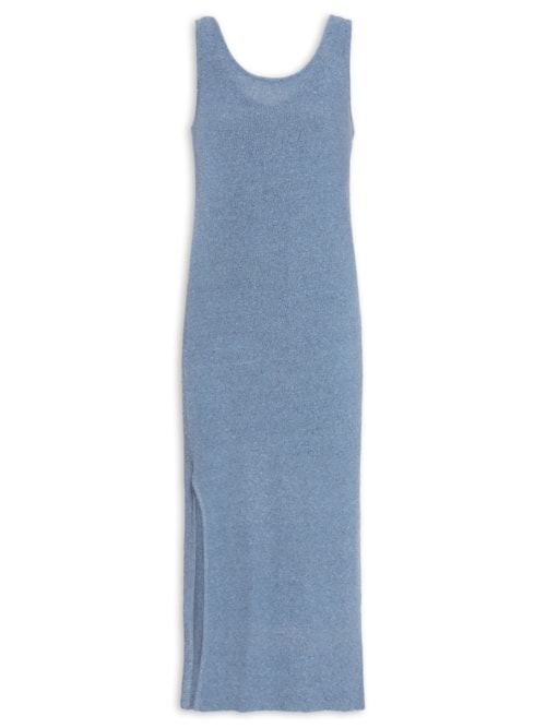 Vestido Regata Tricot Rede - Azul