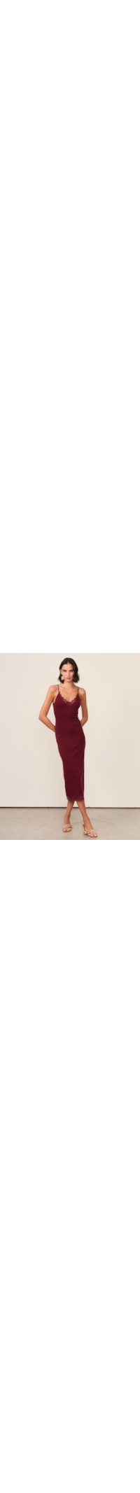 Vestido Renda De Tricot Meia Malha - Vermelho