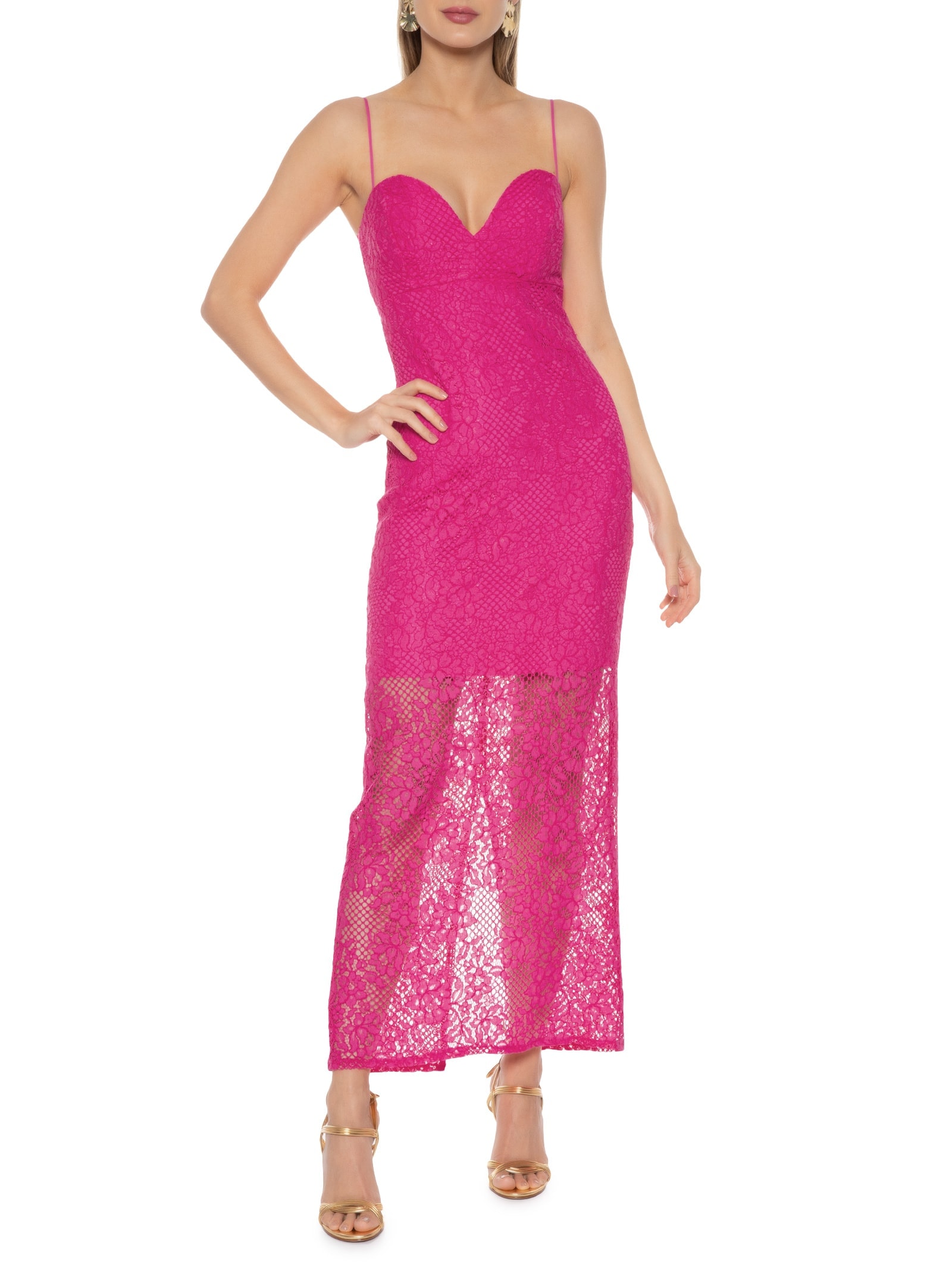 Vestido Renda Midi Rosa Colcci