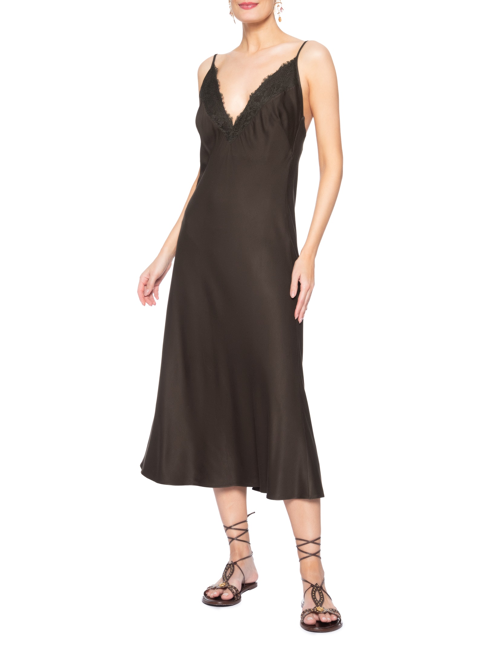 Vestido Renda Midi – Marrom Farm