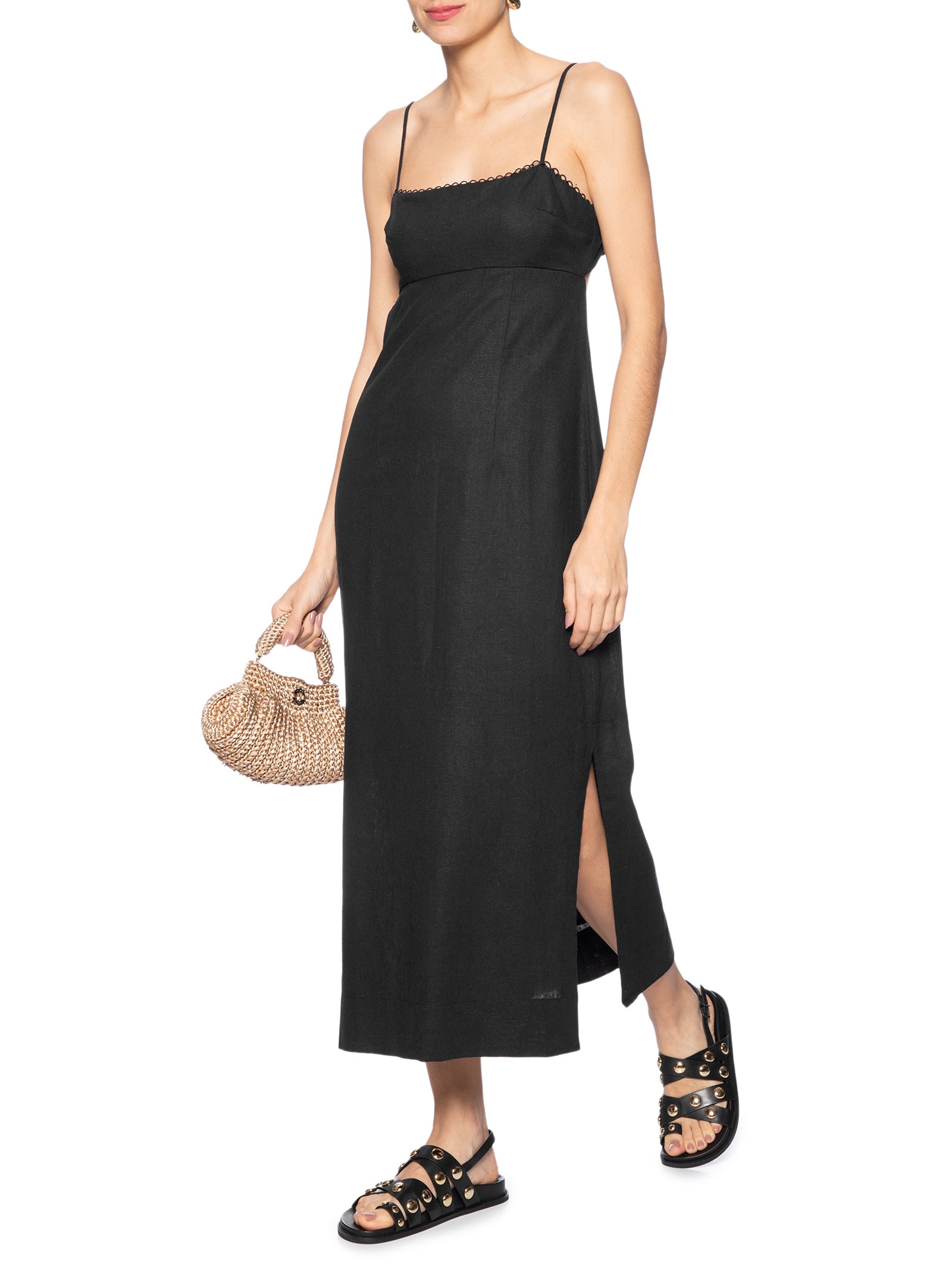 Vestido Reto Alcinhas Preto Farm