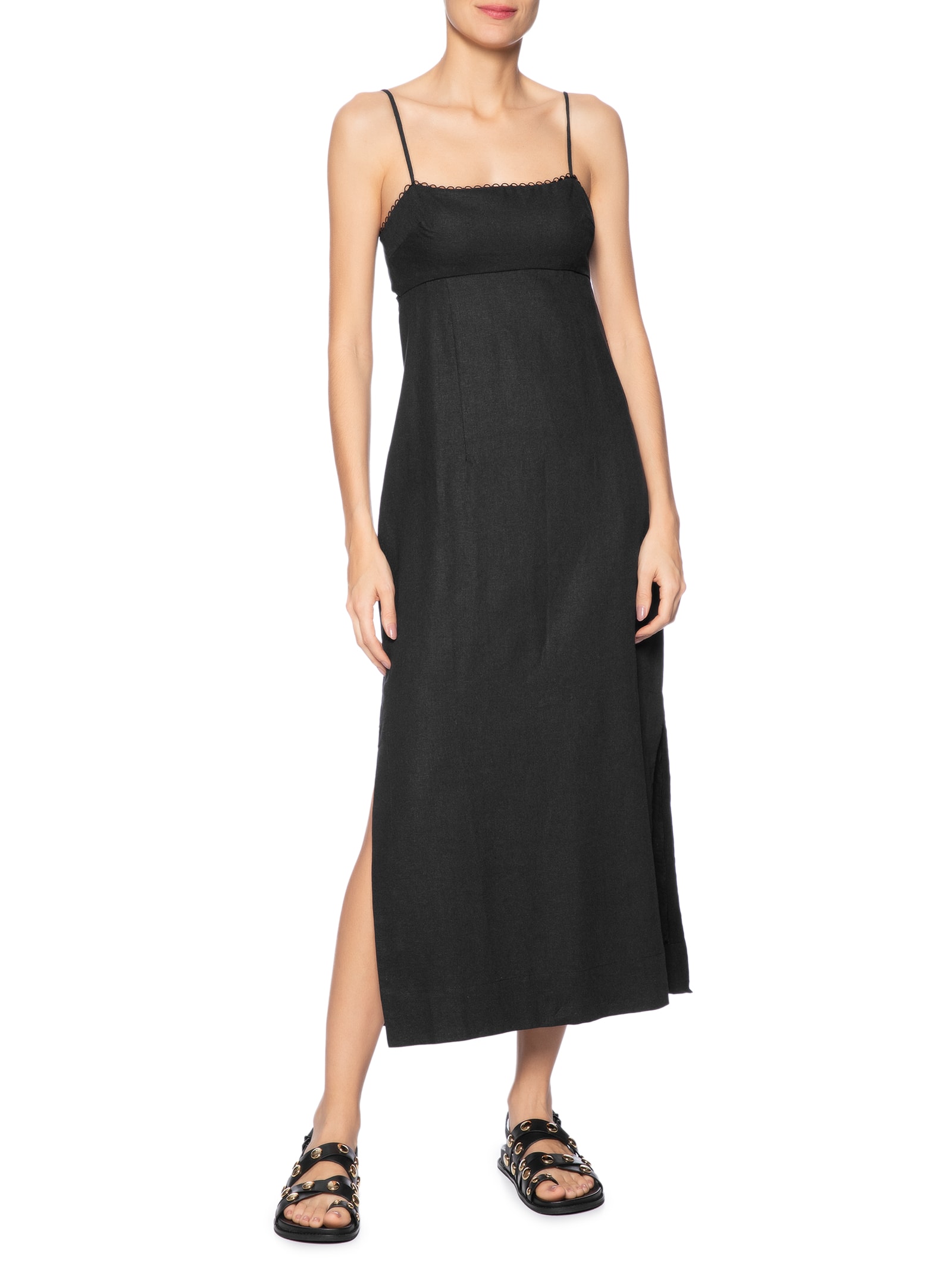 Vestido Reto Alcinhas Preto Farm