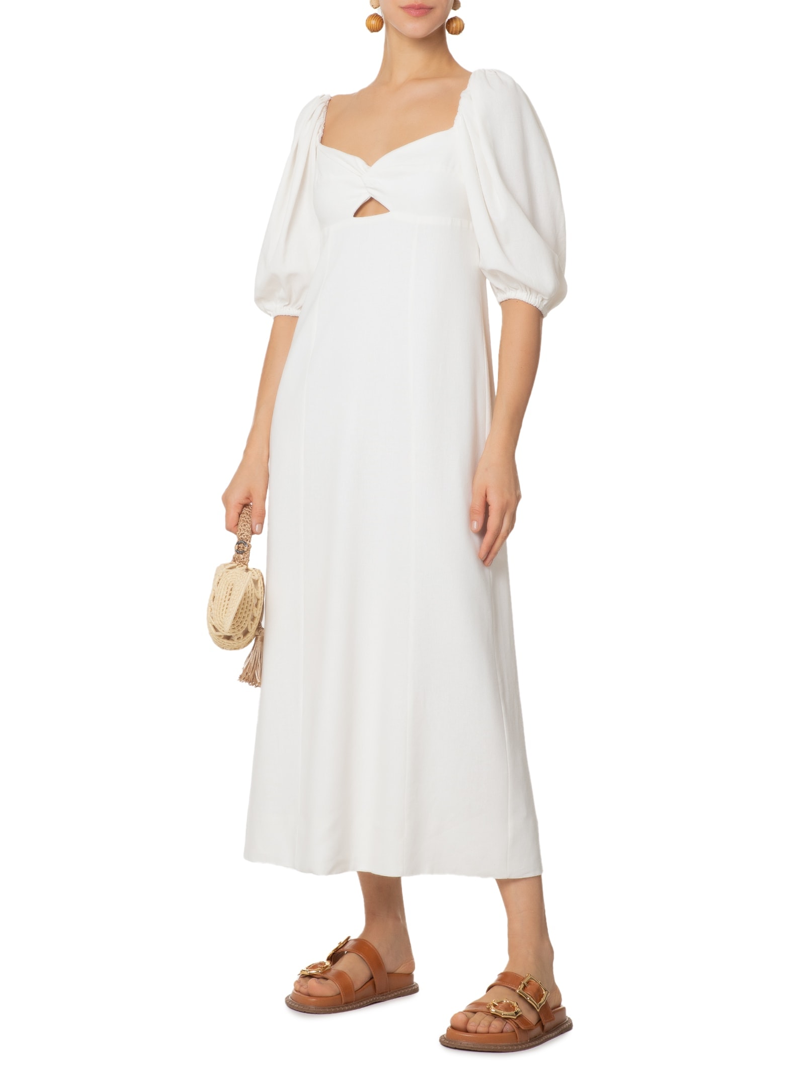 Vestido Reto Mangas Branco Farm