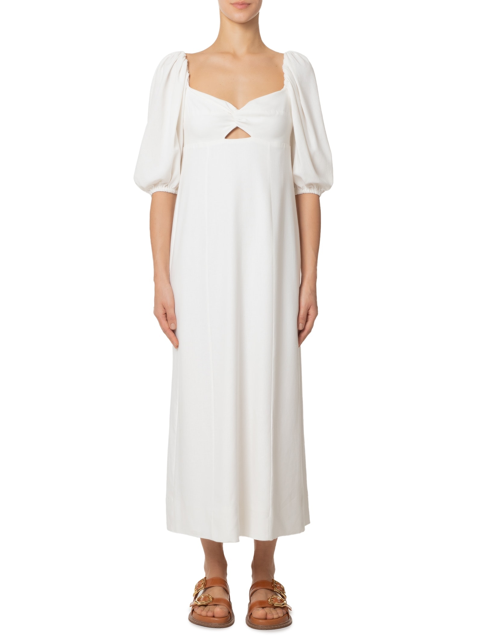Vestido Reto Mangas Branco Farm