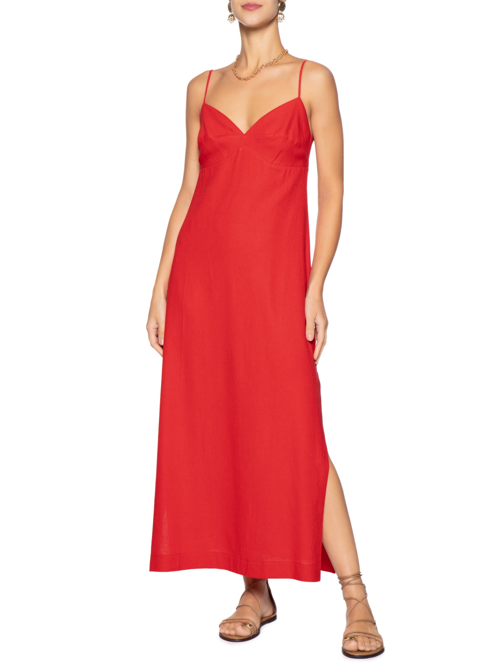 Vestido Reto Midi Vermelho Farm