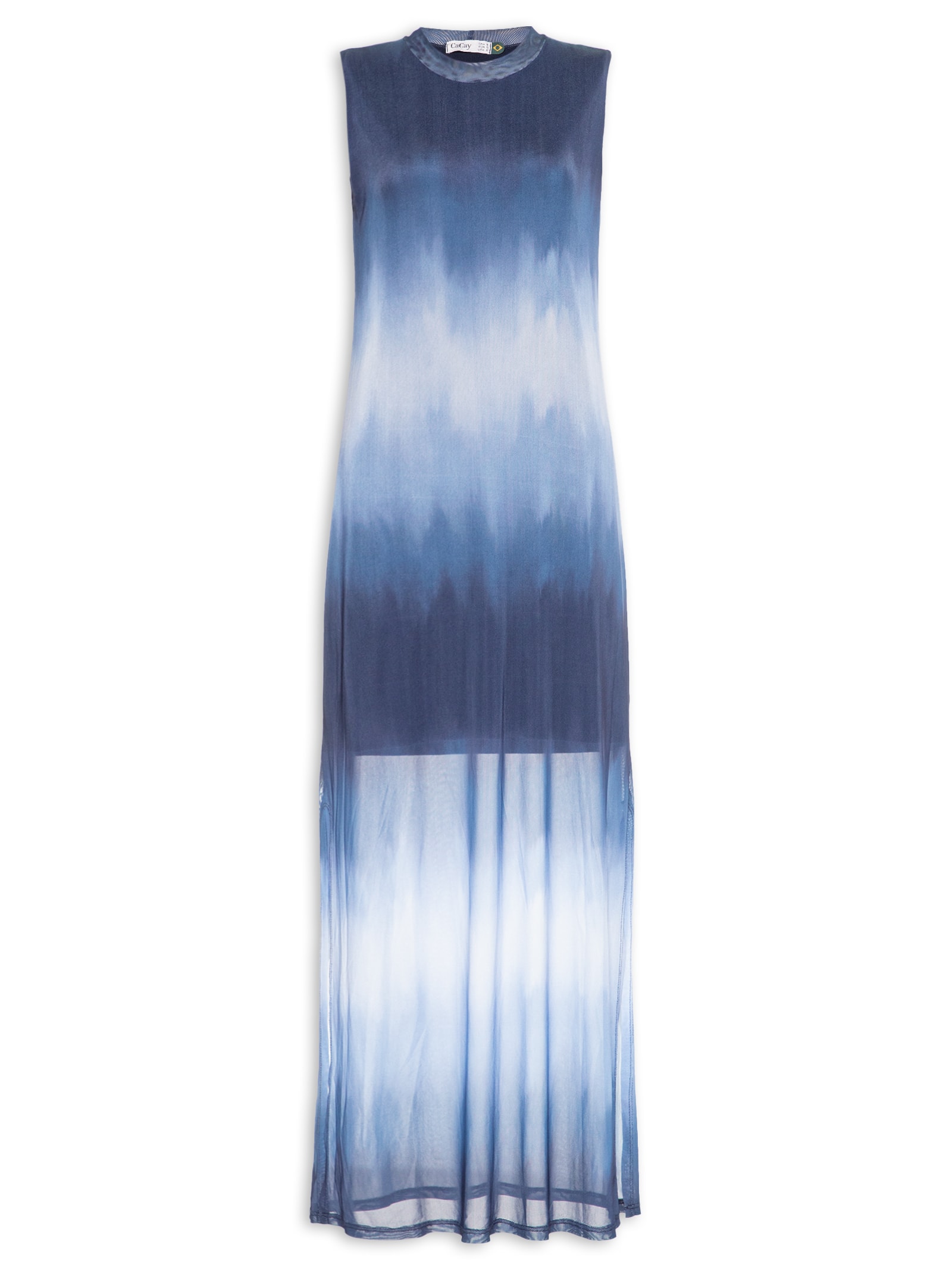 Vestido Reto Tule Estampado Azul Cacay