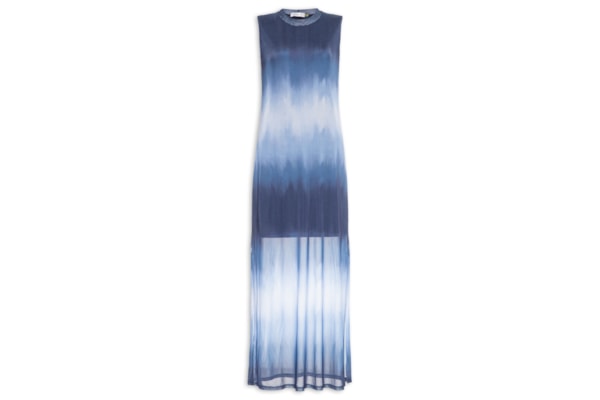 Vestido Reto Tule Estampado - Azul