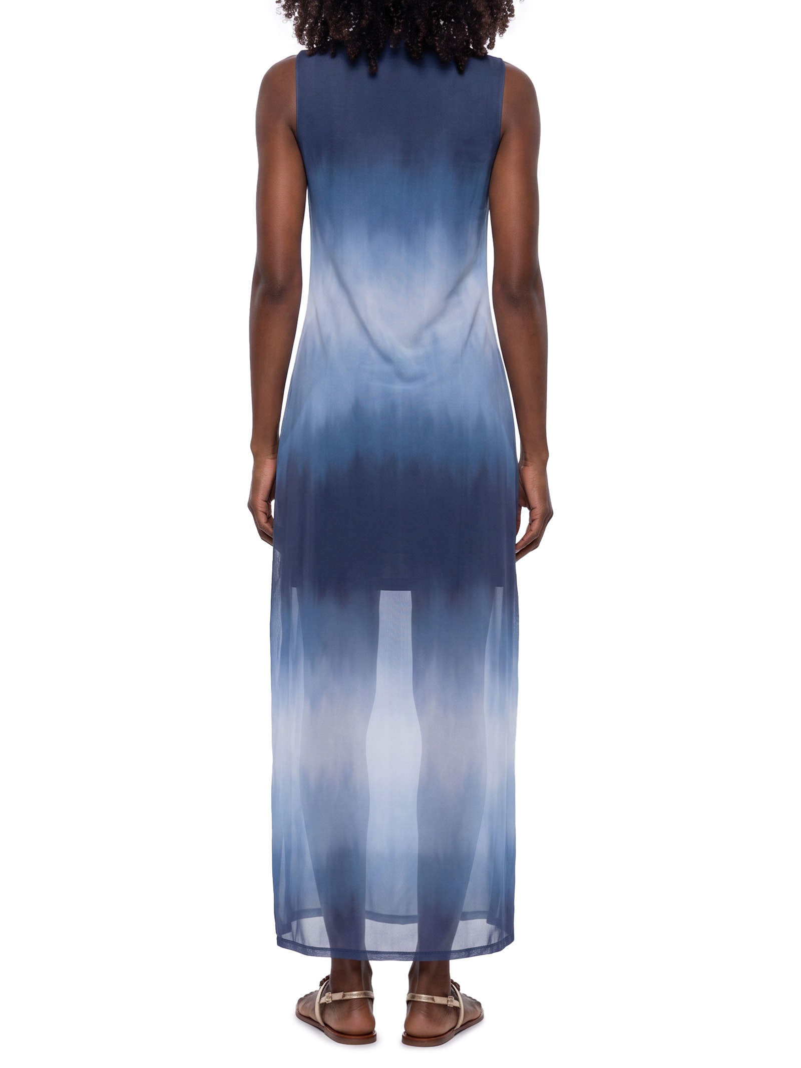 Vestido Reto Tule Estampado Azul Cacay