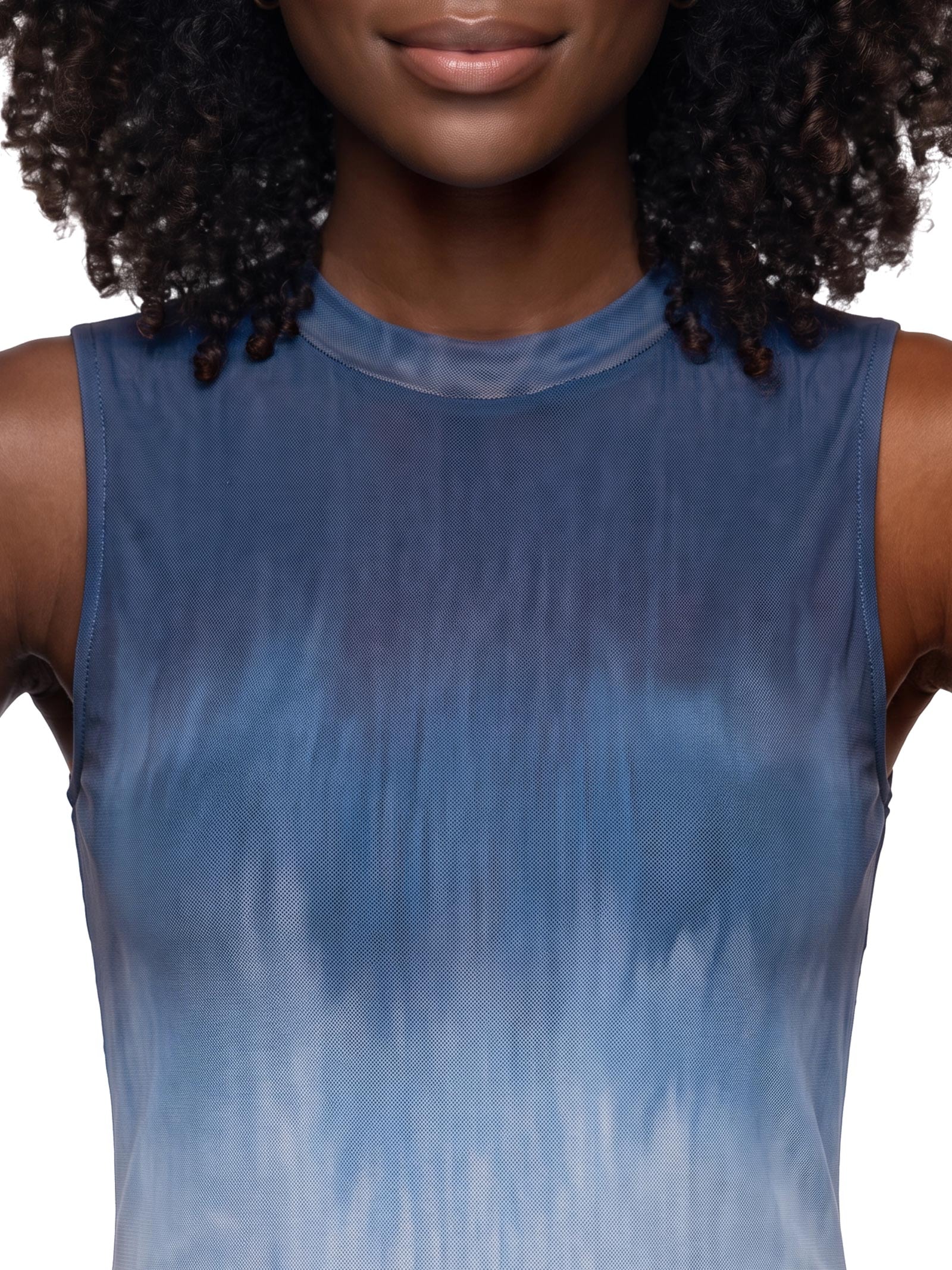 Vestido Reto Tule Estampado Azul Cacay