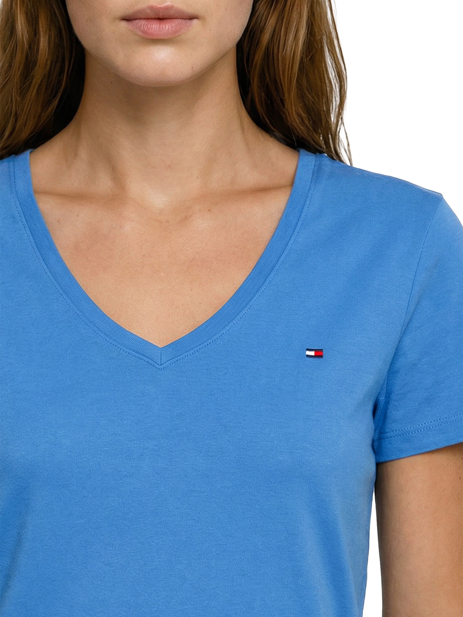 Vestido Rib Solid V-Neck Azul Tommy Hilfiger