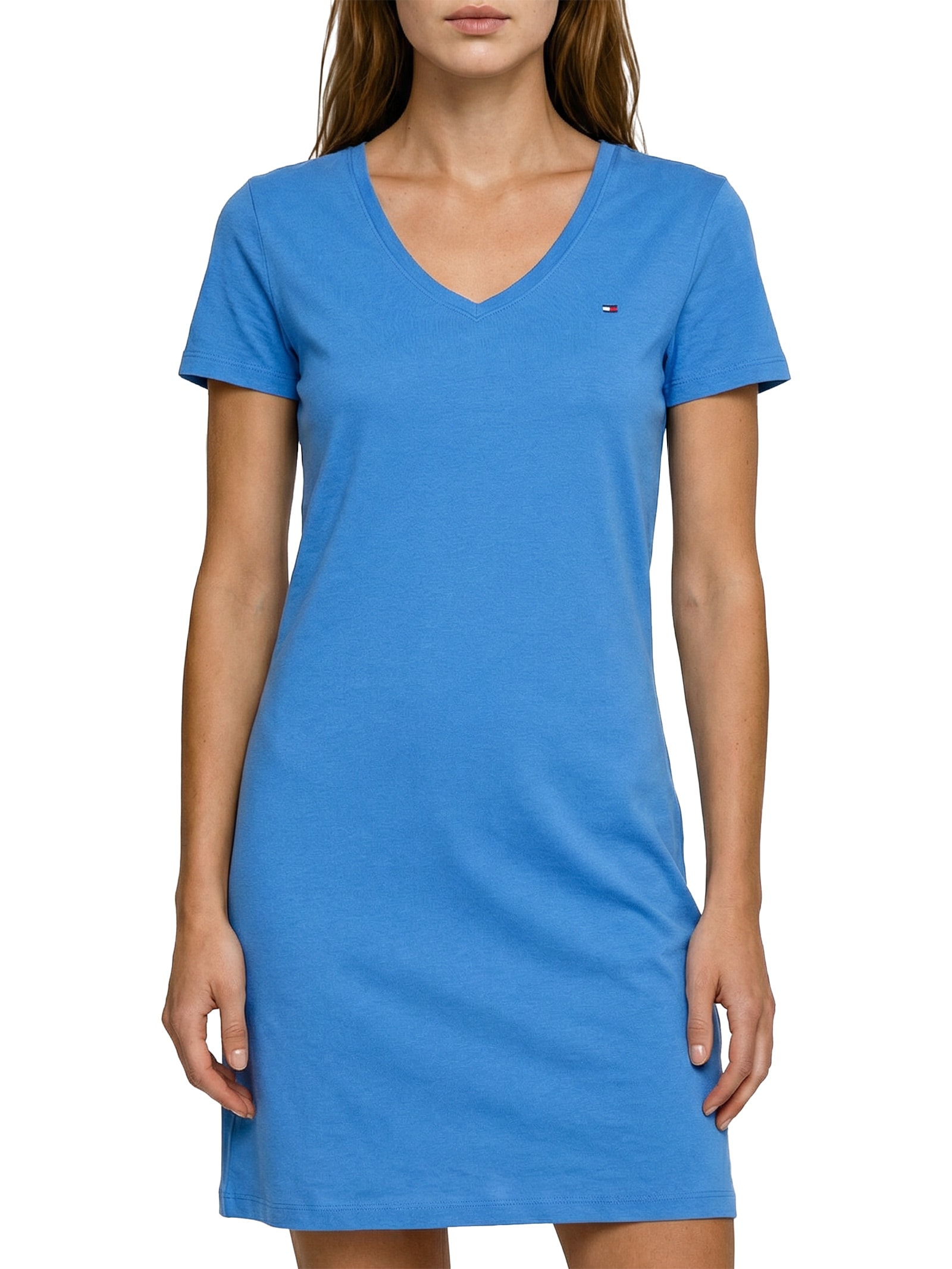 Vestido Rib Solid V-Neck Azul Tommy Hilfiger
