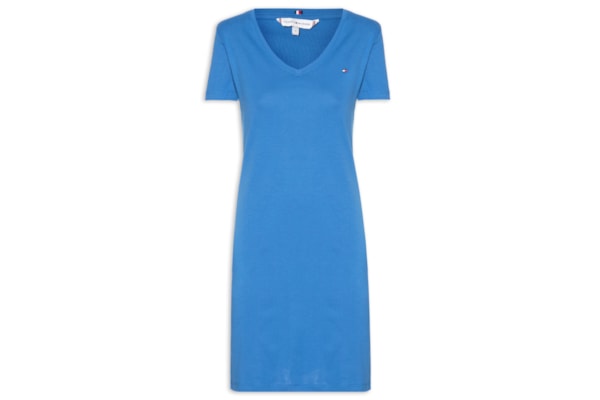 Vestido Rib Solid V-Neck - Azul