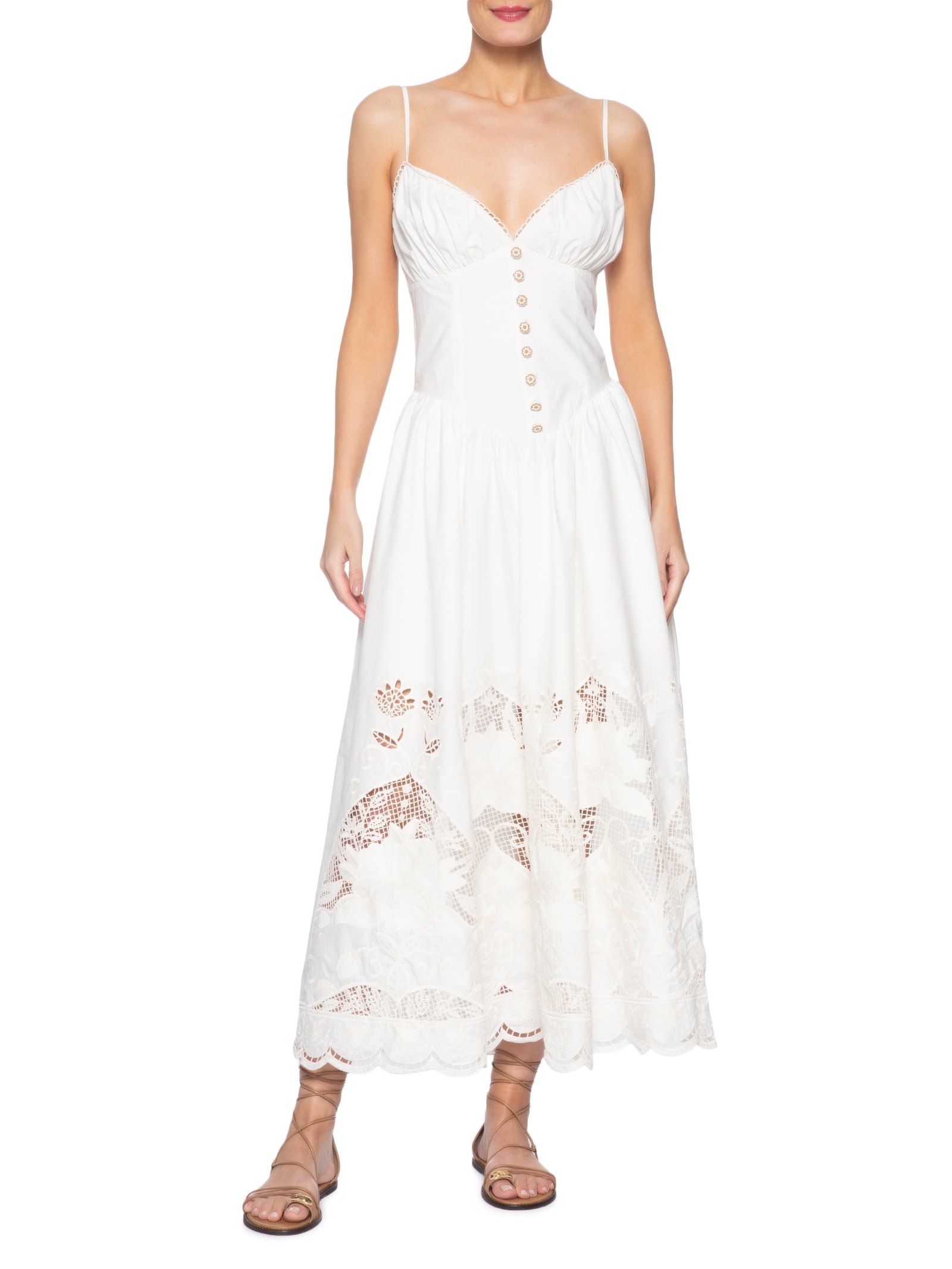Vestido Richlieu Floral Branco Farm