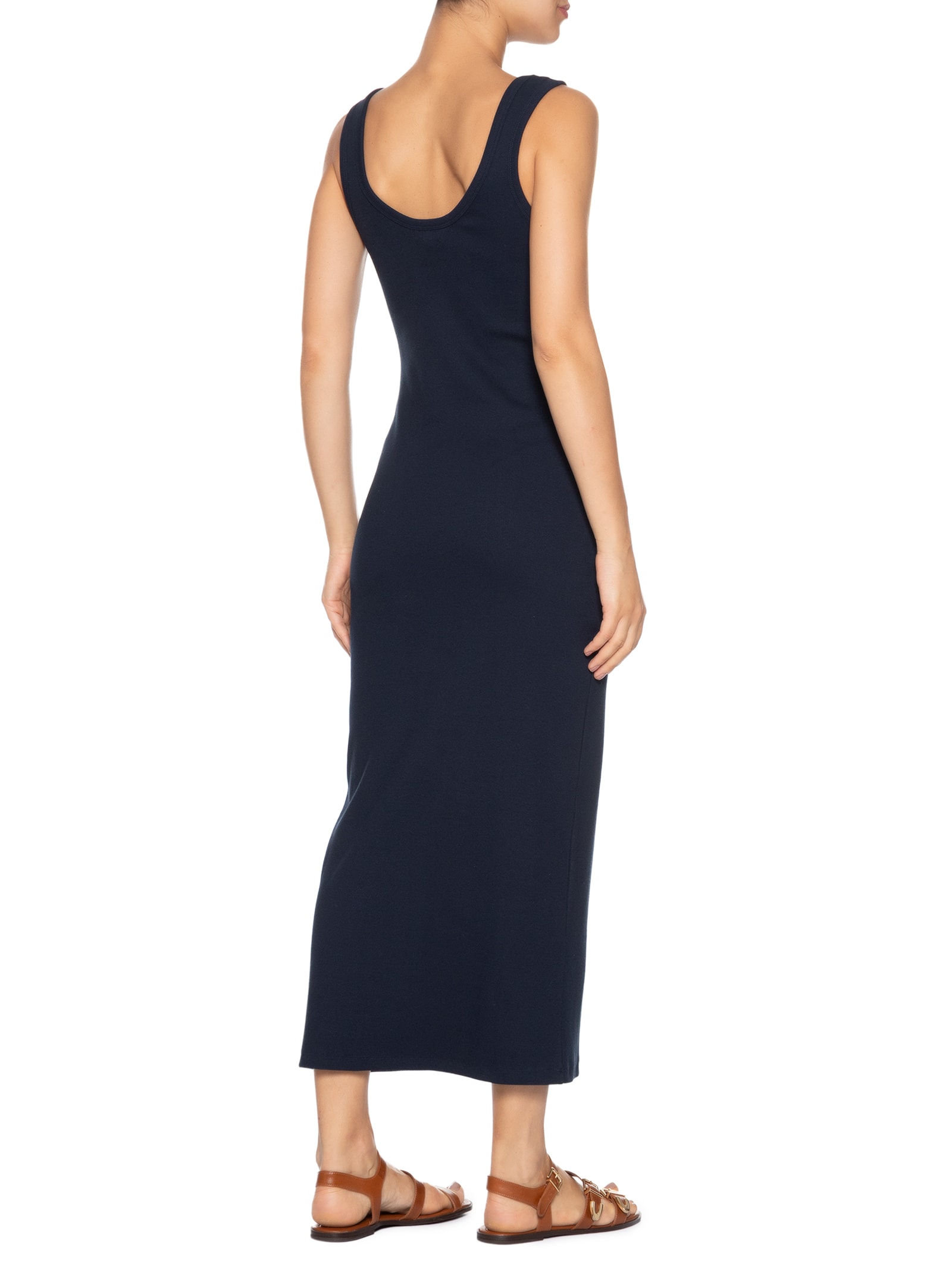 Vestido Roundall Rib Slim Tank Dress Azul Tommy Hilfiger