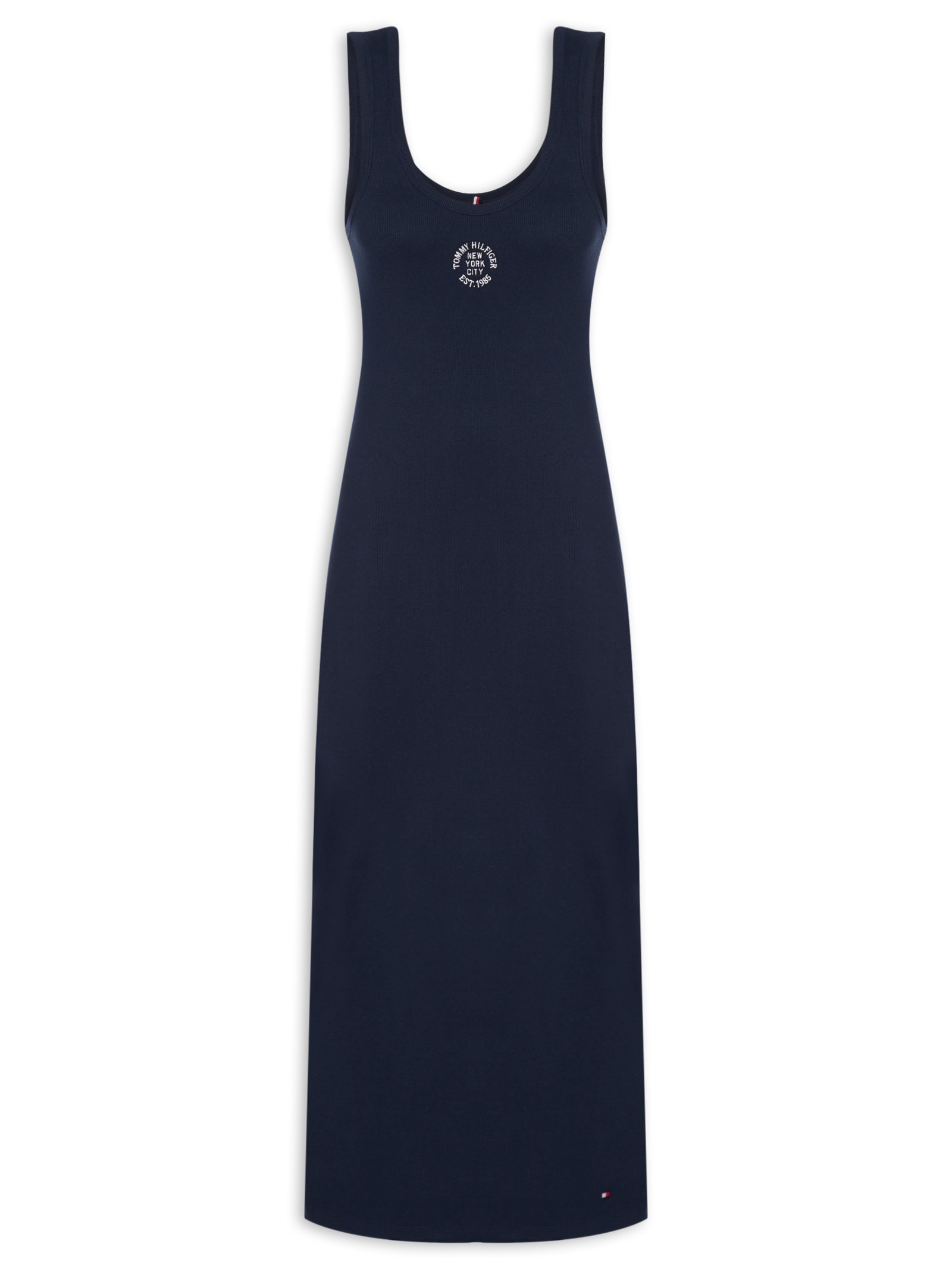 Vestido Roundall Rib Slim Tank Dress Azul Tommy Hilfiger