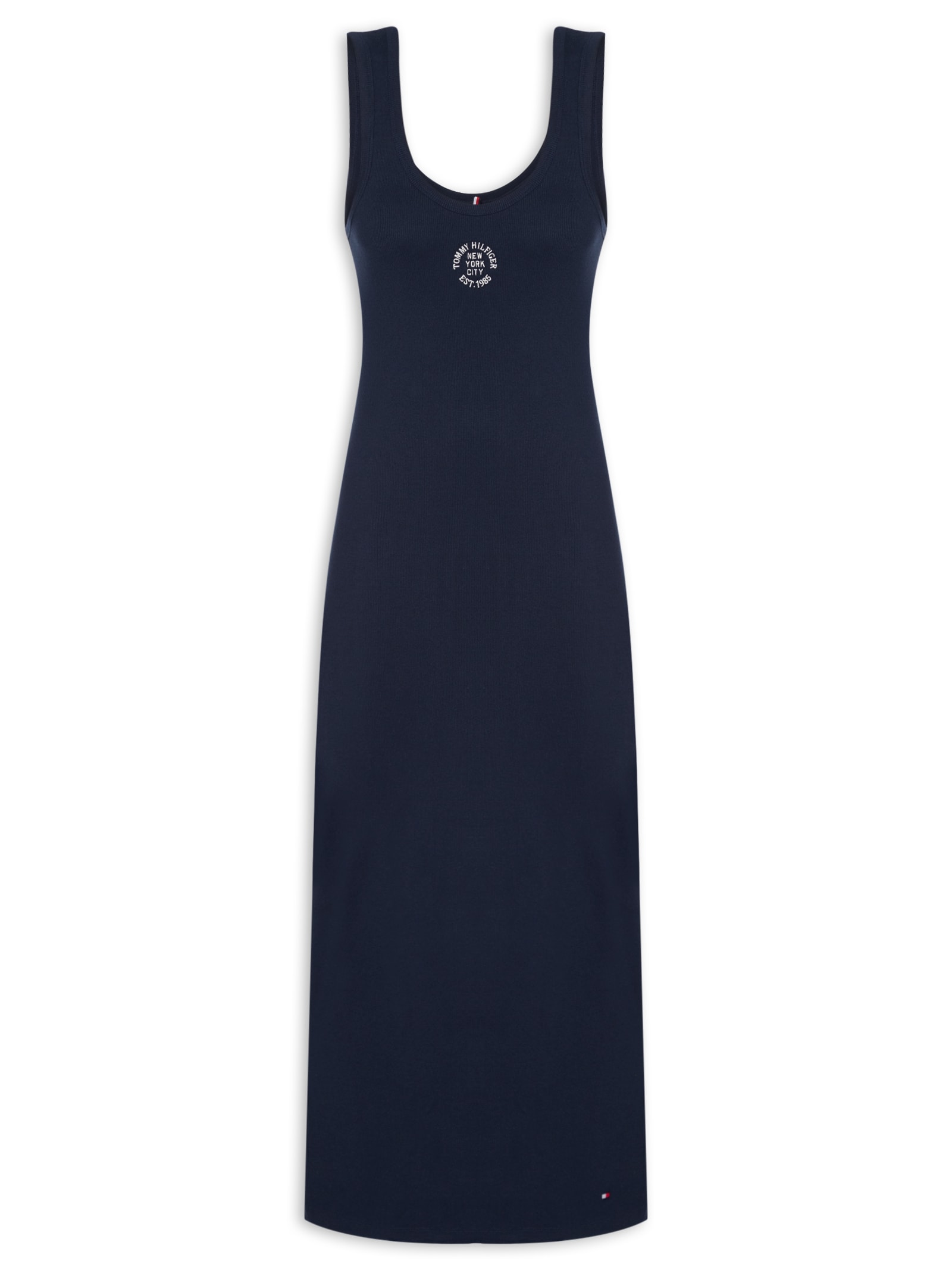 Vestido Roundall Rib Slim Tank Dress Azul Tommy Hilfiger