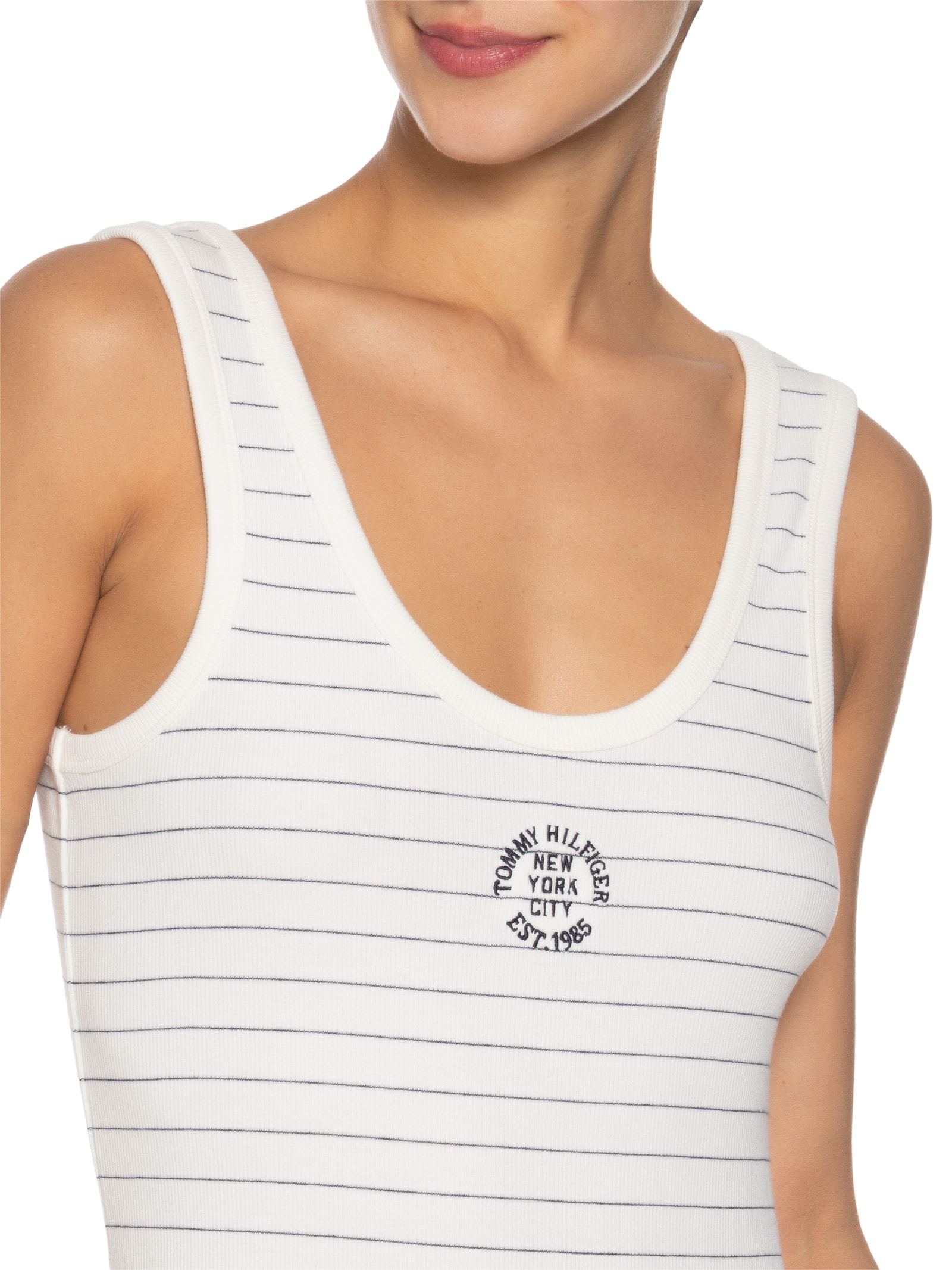 Vestido Roundall Rib Slim Tank Dress Branco Tommy Hilfiger