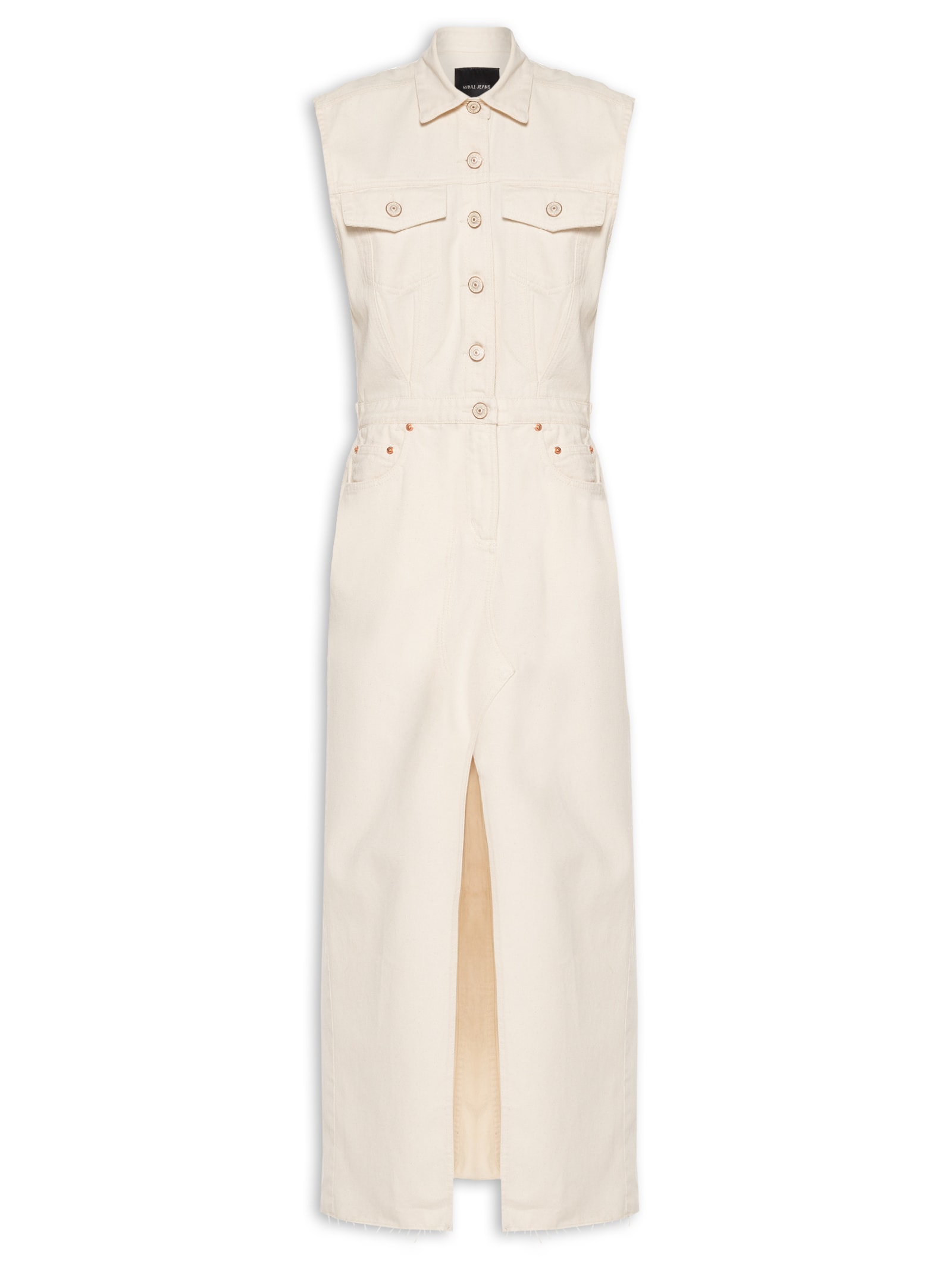 Vestido Sarja Longo Abertura Frontal Off White Animale Jeans