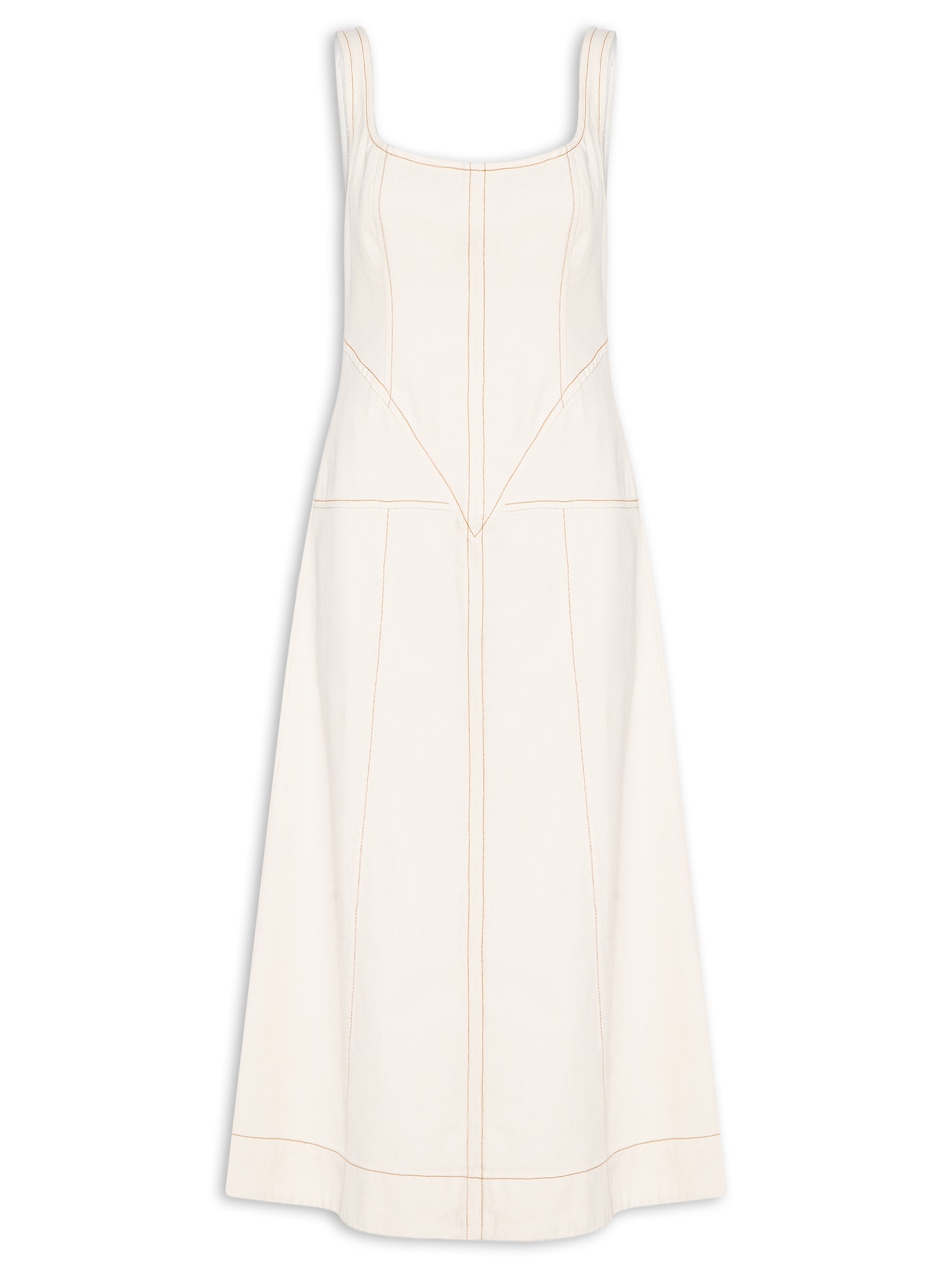 Vestido Sarja Pespontos Off White Dress To