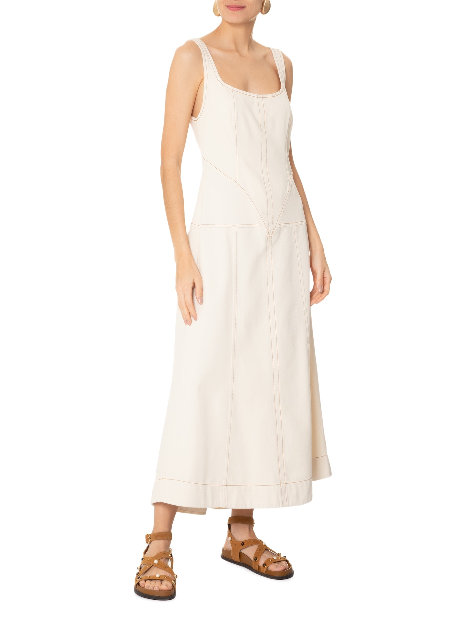 Vestido Sarja Pespontos Off White Dress To
