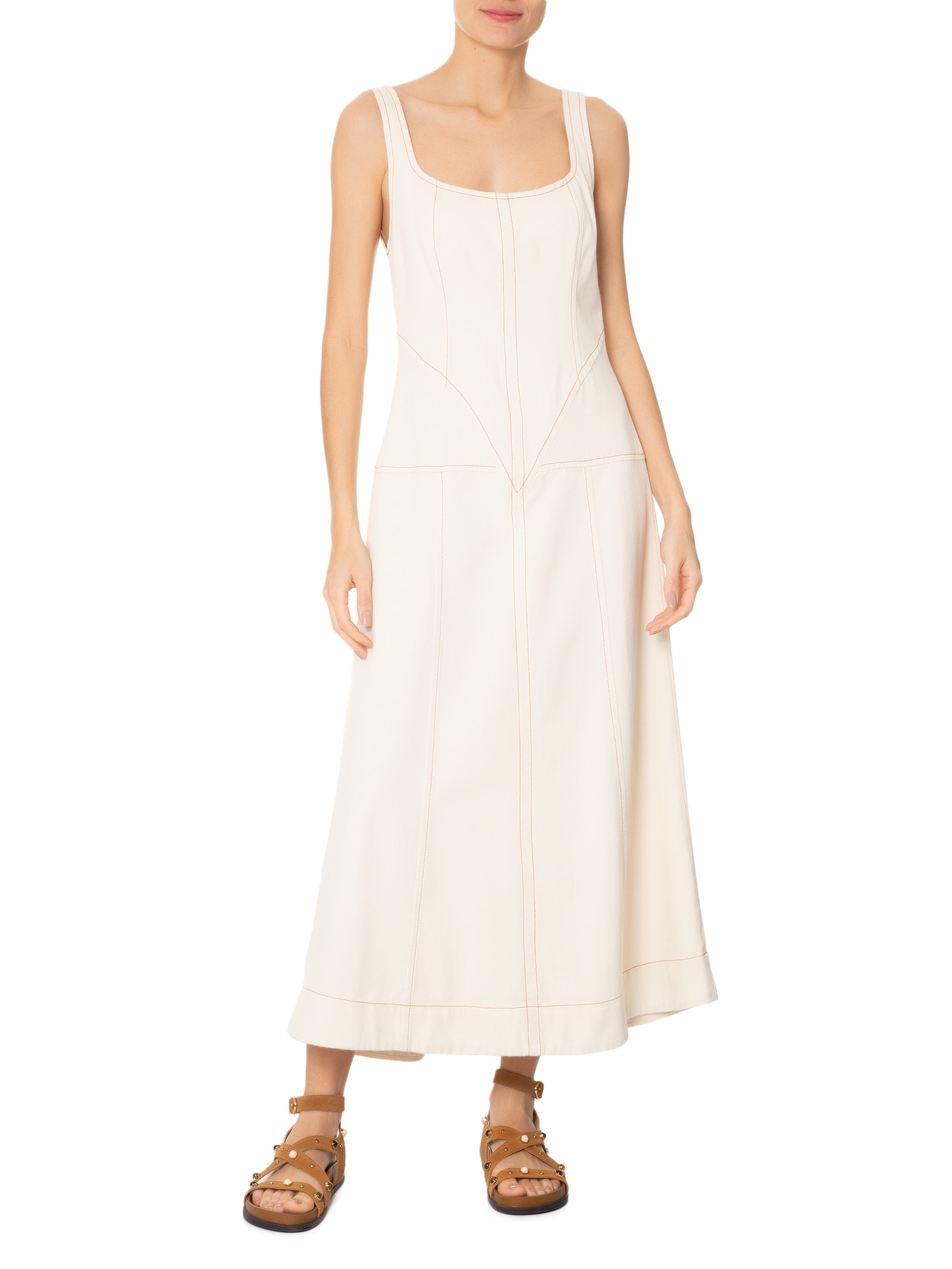 Vestido Sarja Pespontos Off White Dress To