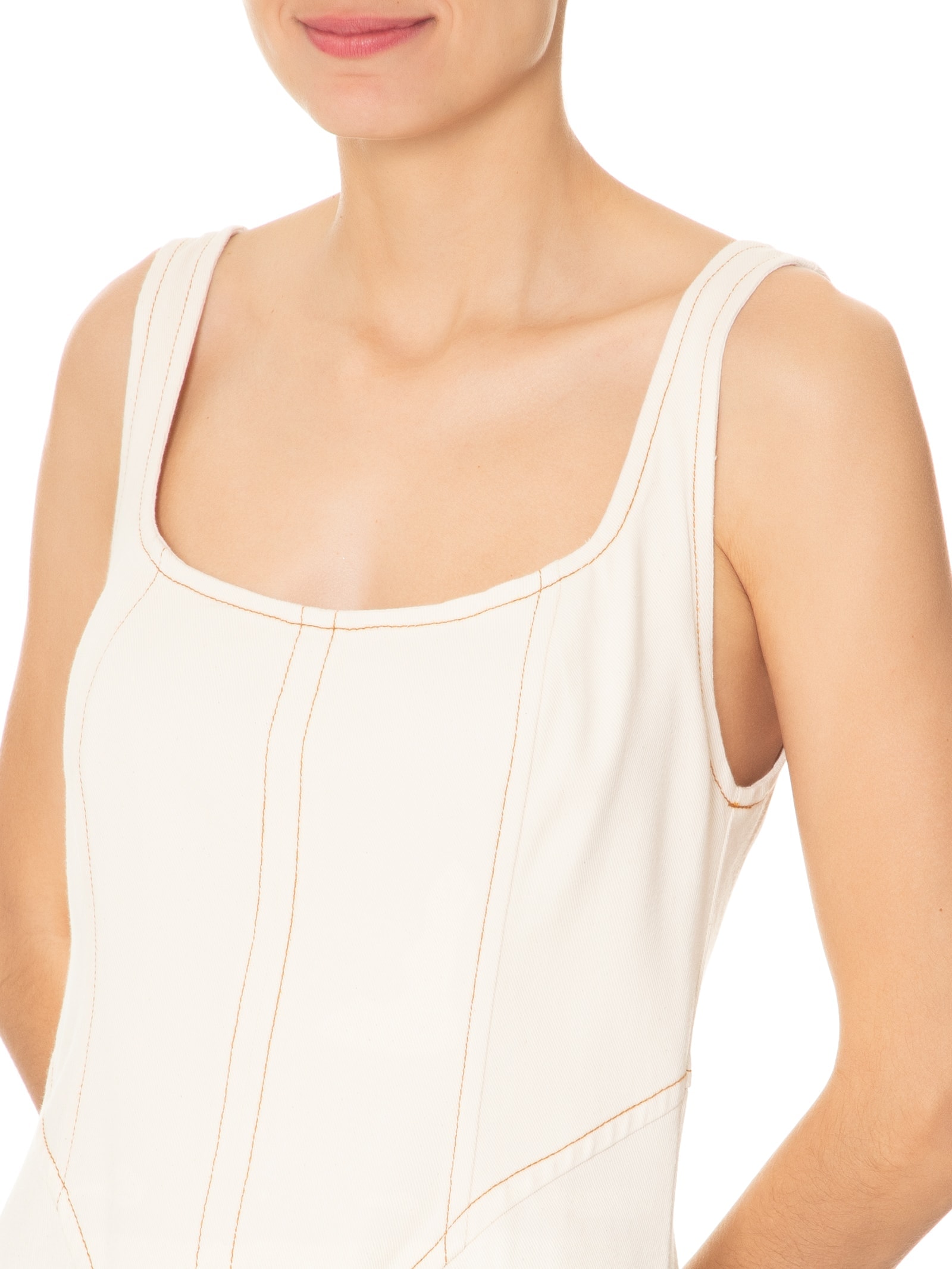 Vestido Sarja Pespontos Off White Dress To