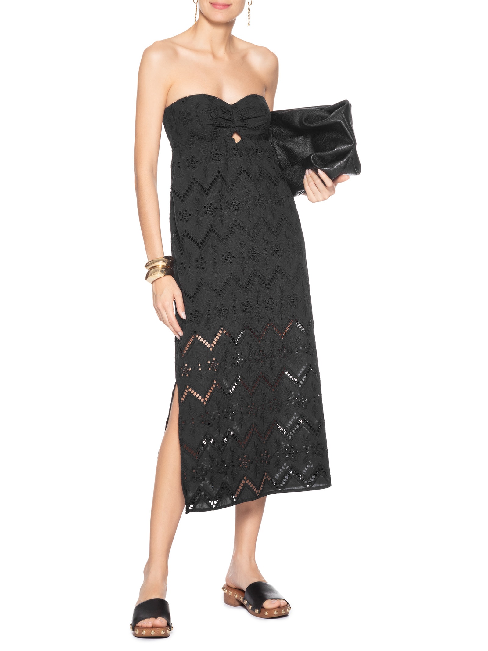 Vestido Sem Alça Bordado Gale Preto Maria Filó