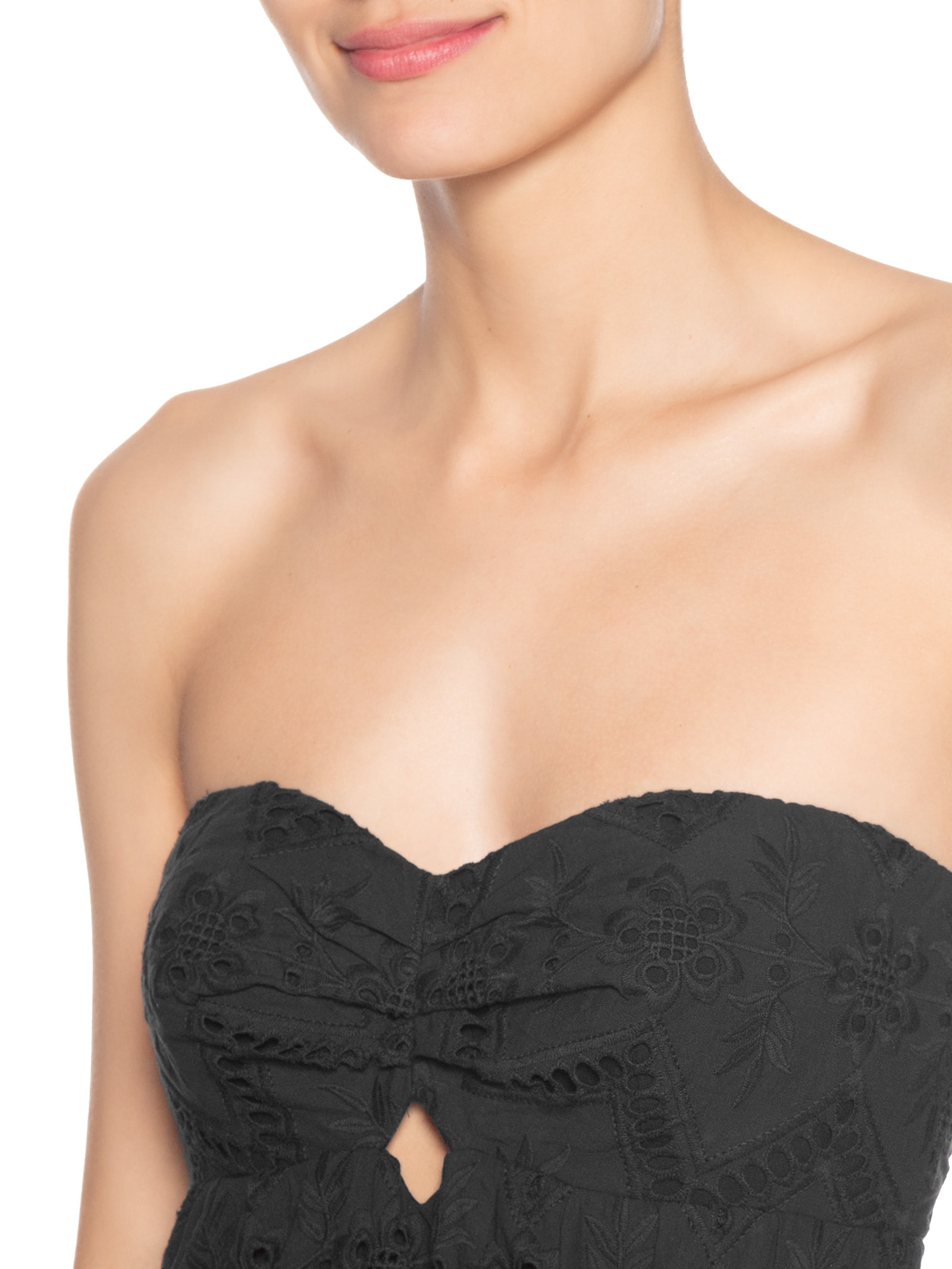 Vestido Sem Alça Bordado Gale Preto Maria Filó