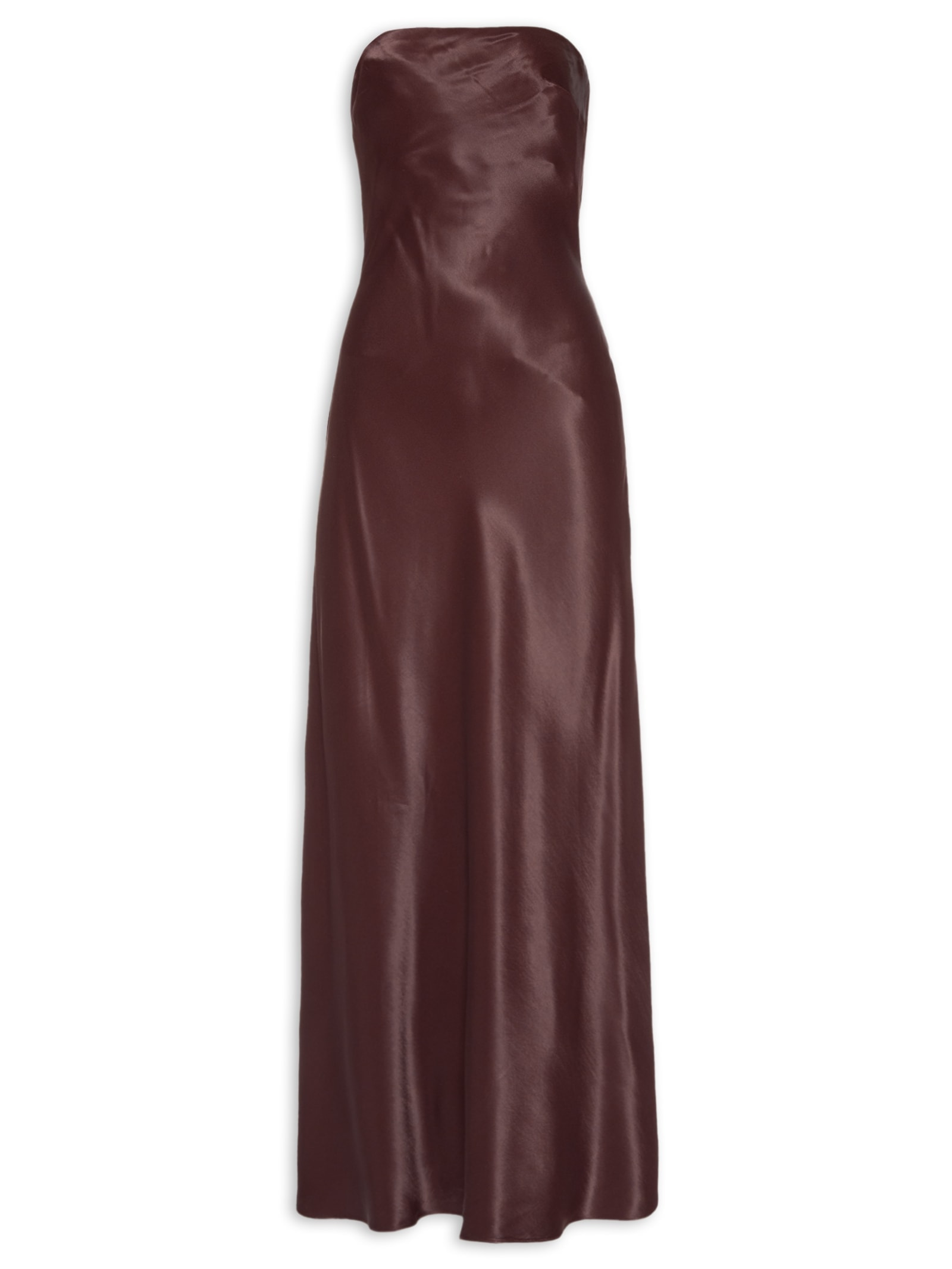Vestido Sem Alça Cetim Marrom Farm