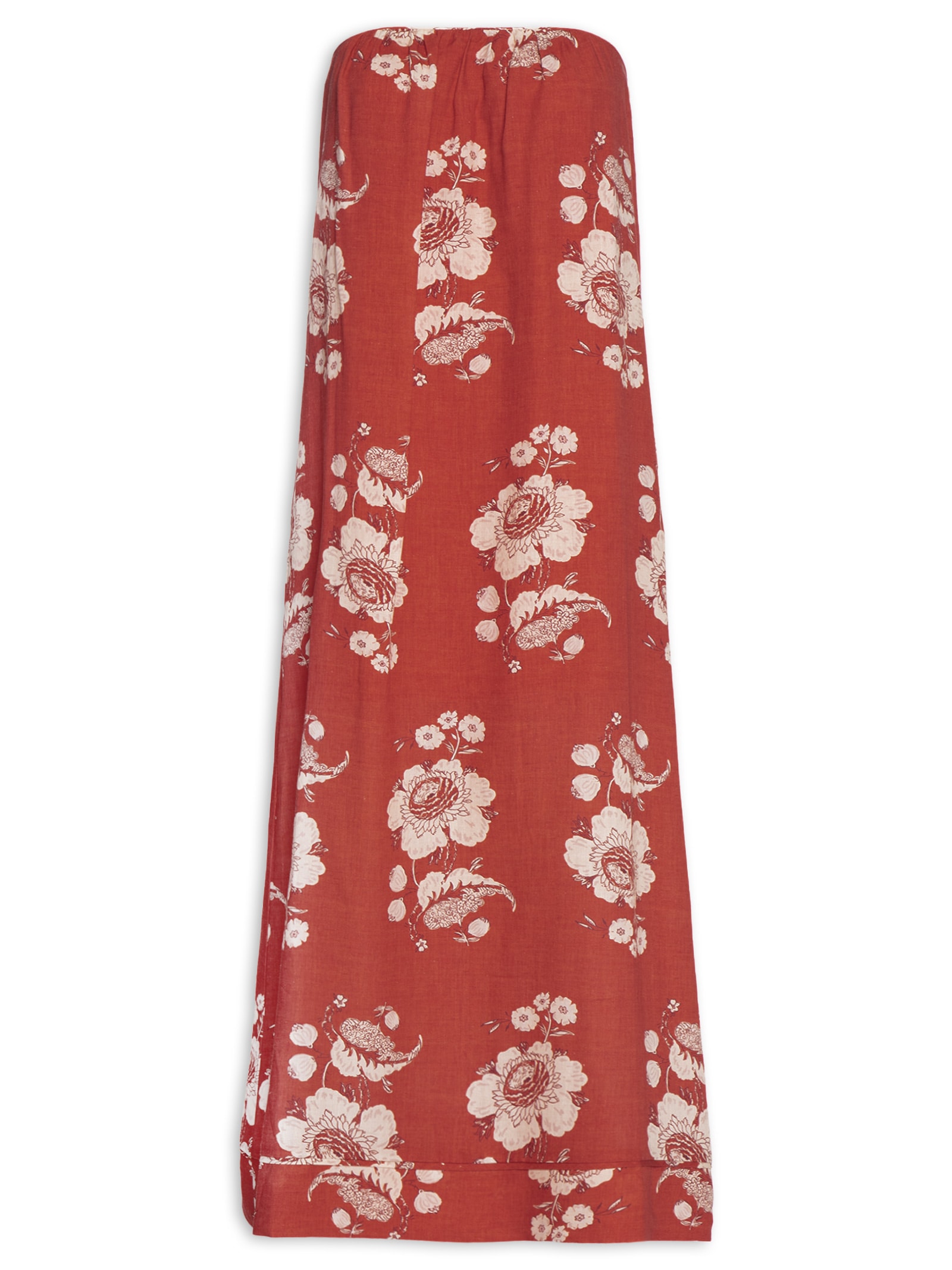 Vestido Sem Alça Estampa Fleur A Vermelho Maria Filó