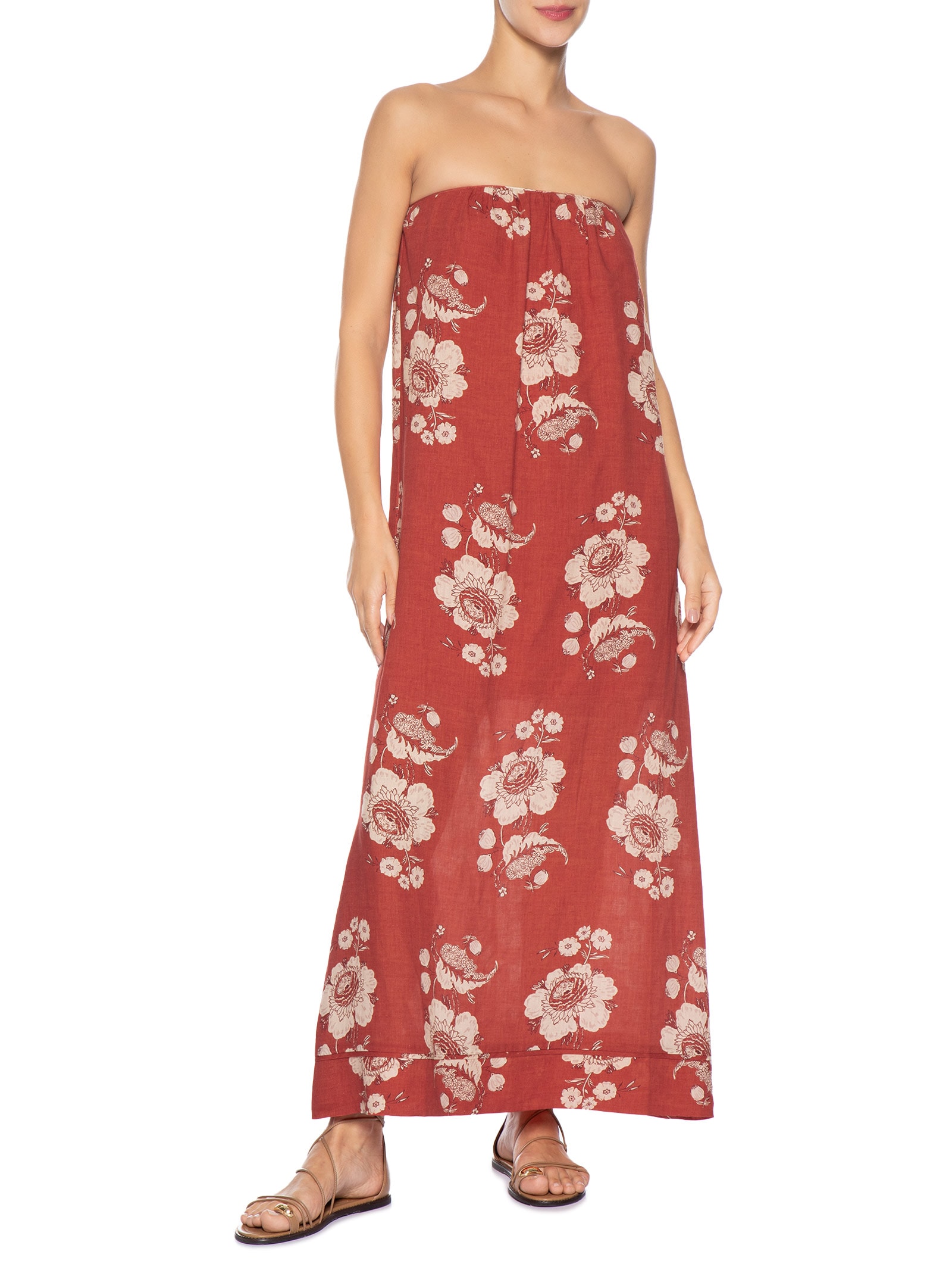 Vestido Sem Alça Estampa Fleur A Vermelho Maria Filó