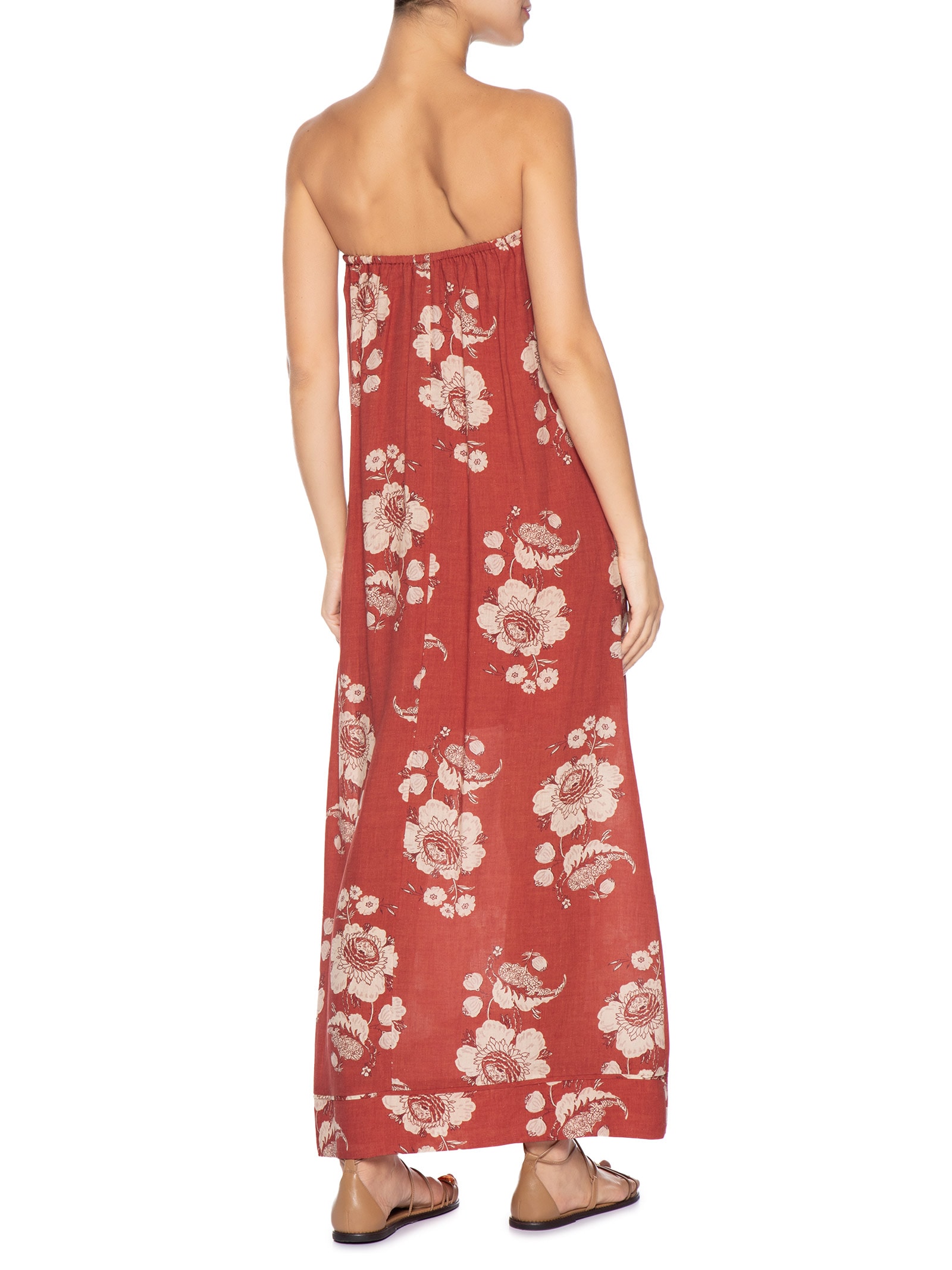 Vestido Sem Alça Estampa Fleur A Vermelho Maria Filó