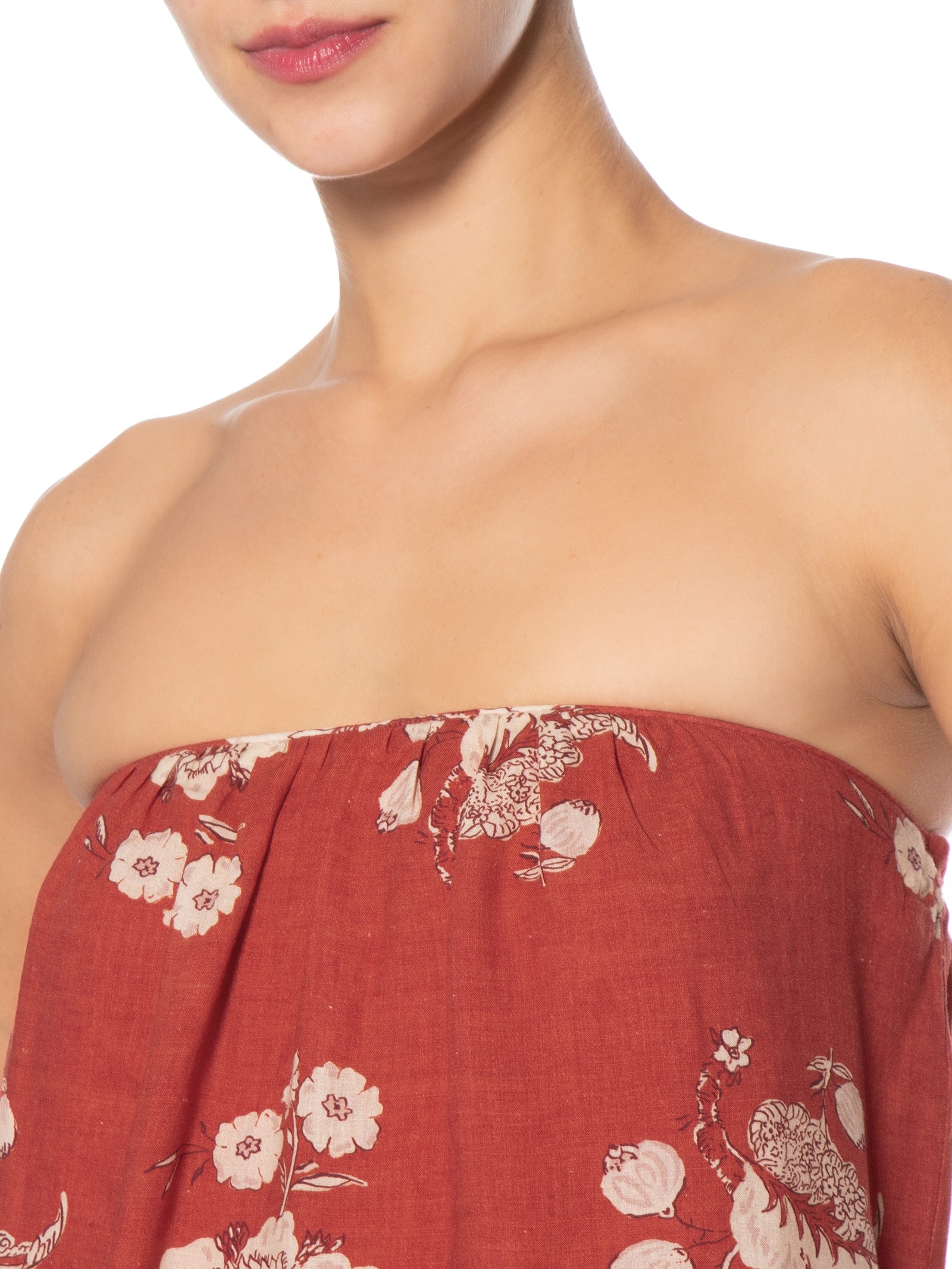 Vestido Sem Alça Estampa Fleur A Vermelho Maria Filó