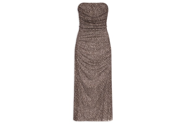 Vestido Sem Alça Franzido Tule - Marrom