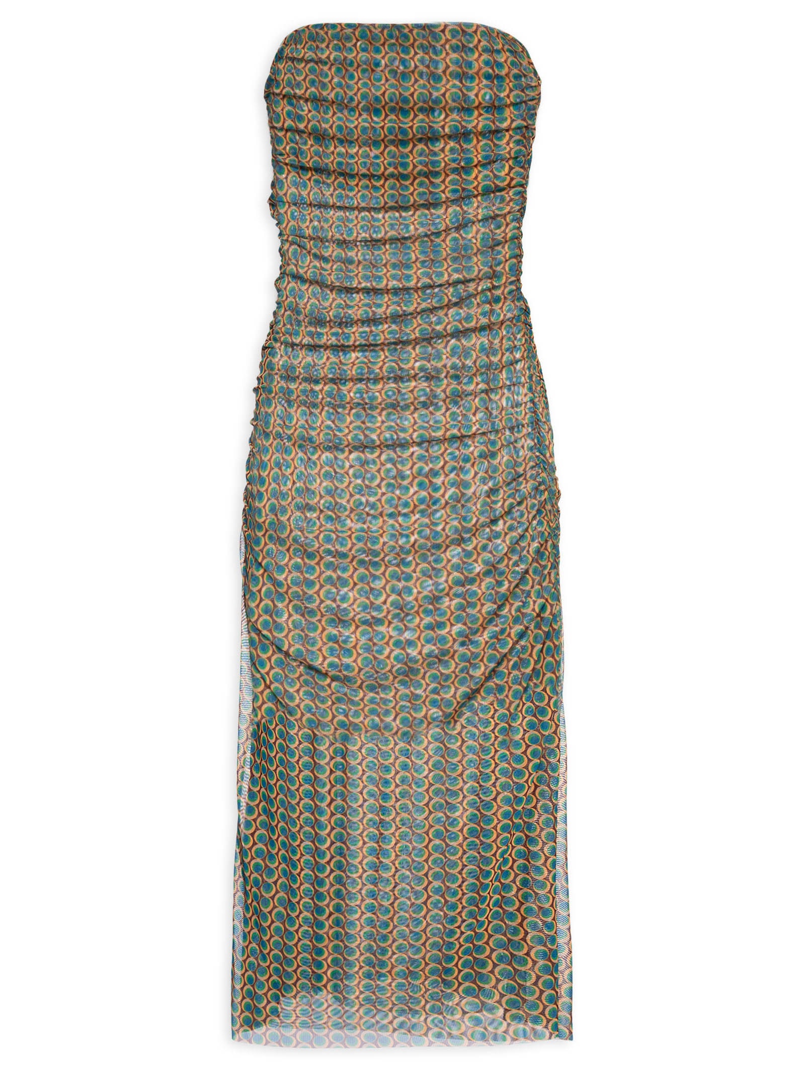 Vestido Sem Alça Franzido Tule Verde Animale