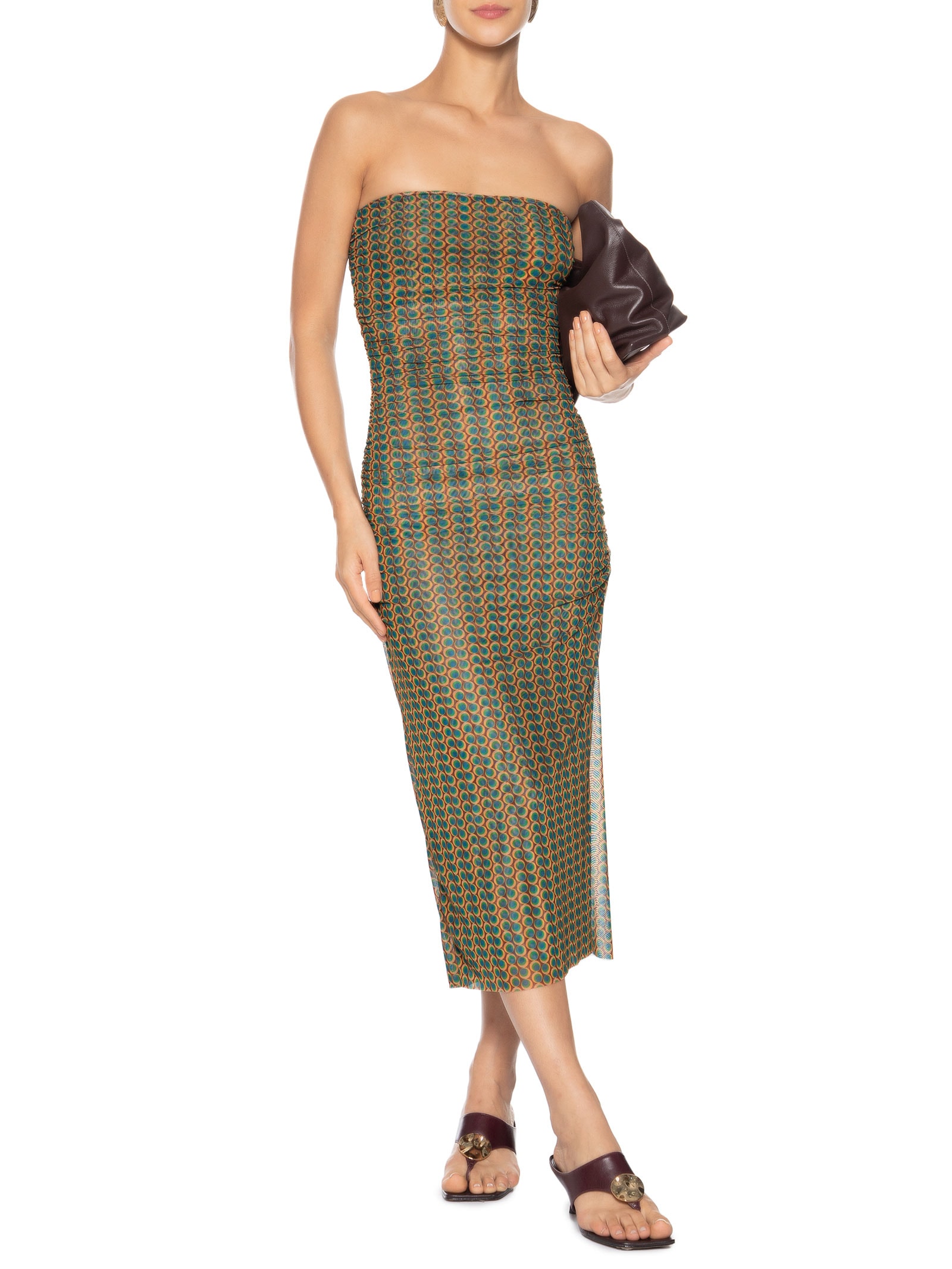 Vestido Sem Alça Franzido Tule Verde Animale